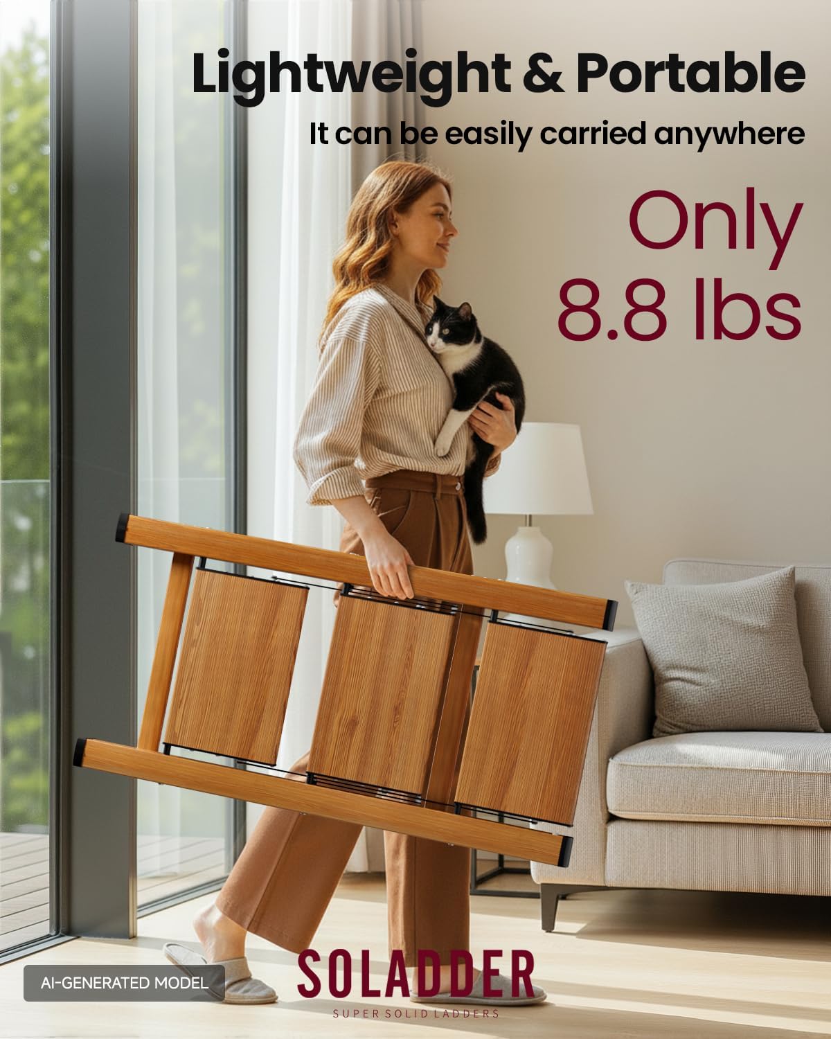 Detalle 1 de Soladder 3stepladder-B Folding Step Ladder, 3-Step Woodgrain Design