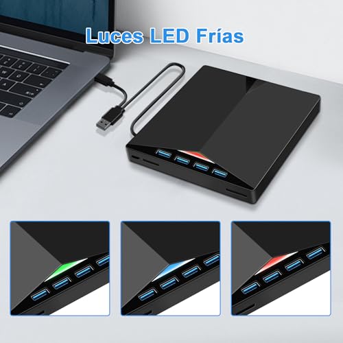 Thumbnail 5 de Dictien Lector CD/DVD externo 9 en 1 para PC con USB 3.0 y USB-C portátil (CD-ROM/-RW, DVD-ROM/-RW)
