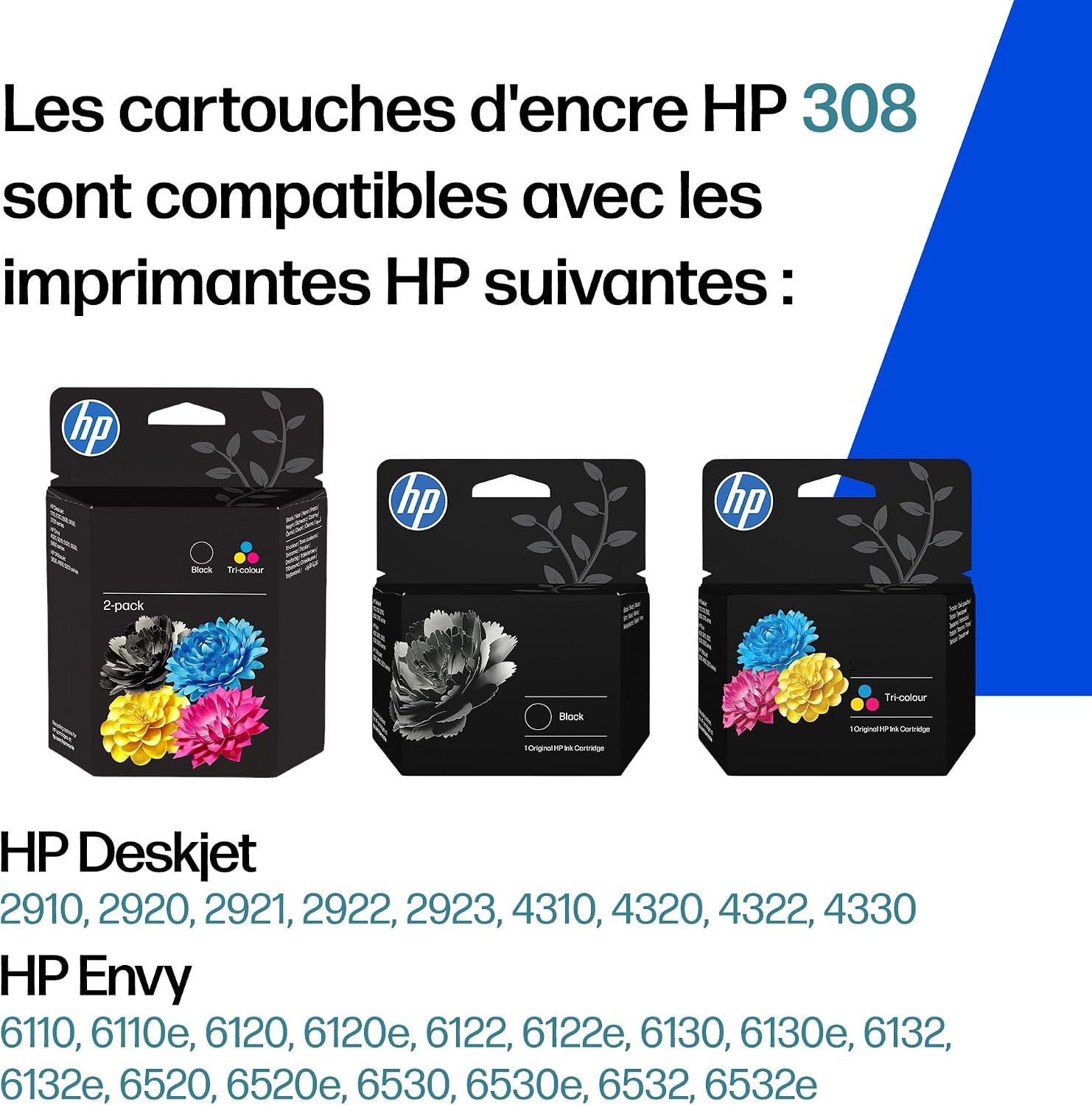 Detalle de HP 308 Trois Couleurs, Cartouche Encre Originale – Fiable et recyclable