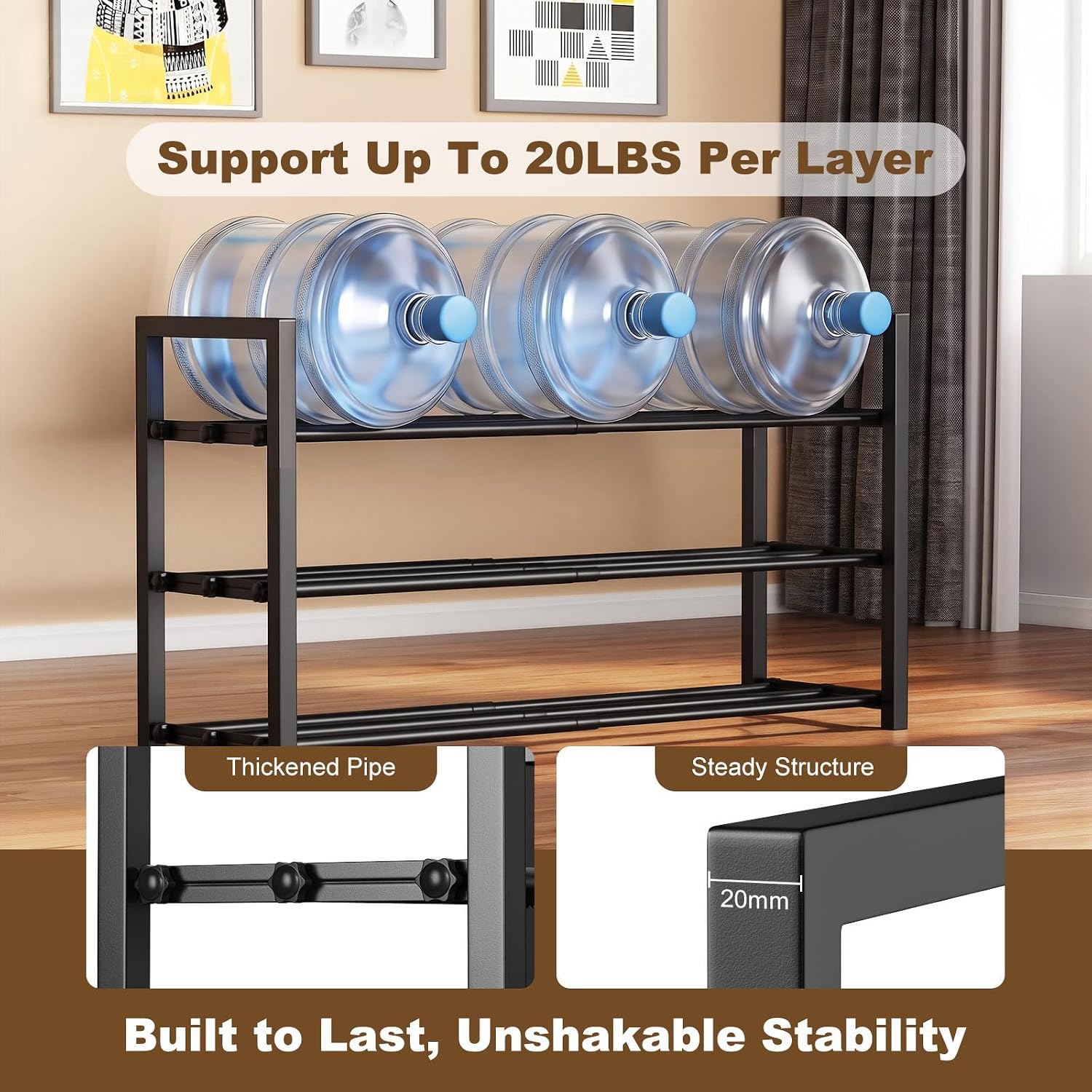 Detalle 2 de Roylvan Shoe Rack 3-Tier Expandable Metal Shoe Rack, 17"–31", Black