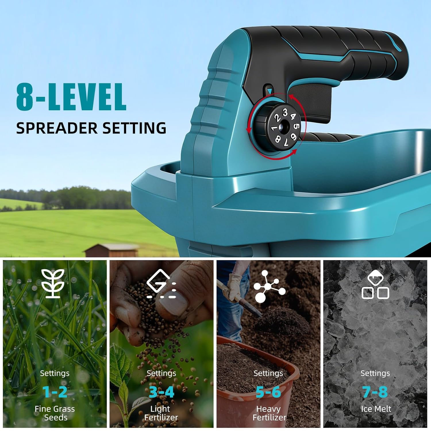 Detalle 2 de Yofidra Cordless Seed Spreader (3.3L) with 6 speed settings & up to 5m scatter width