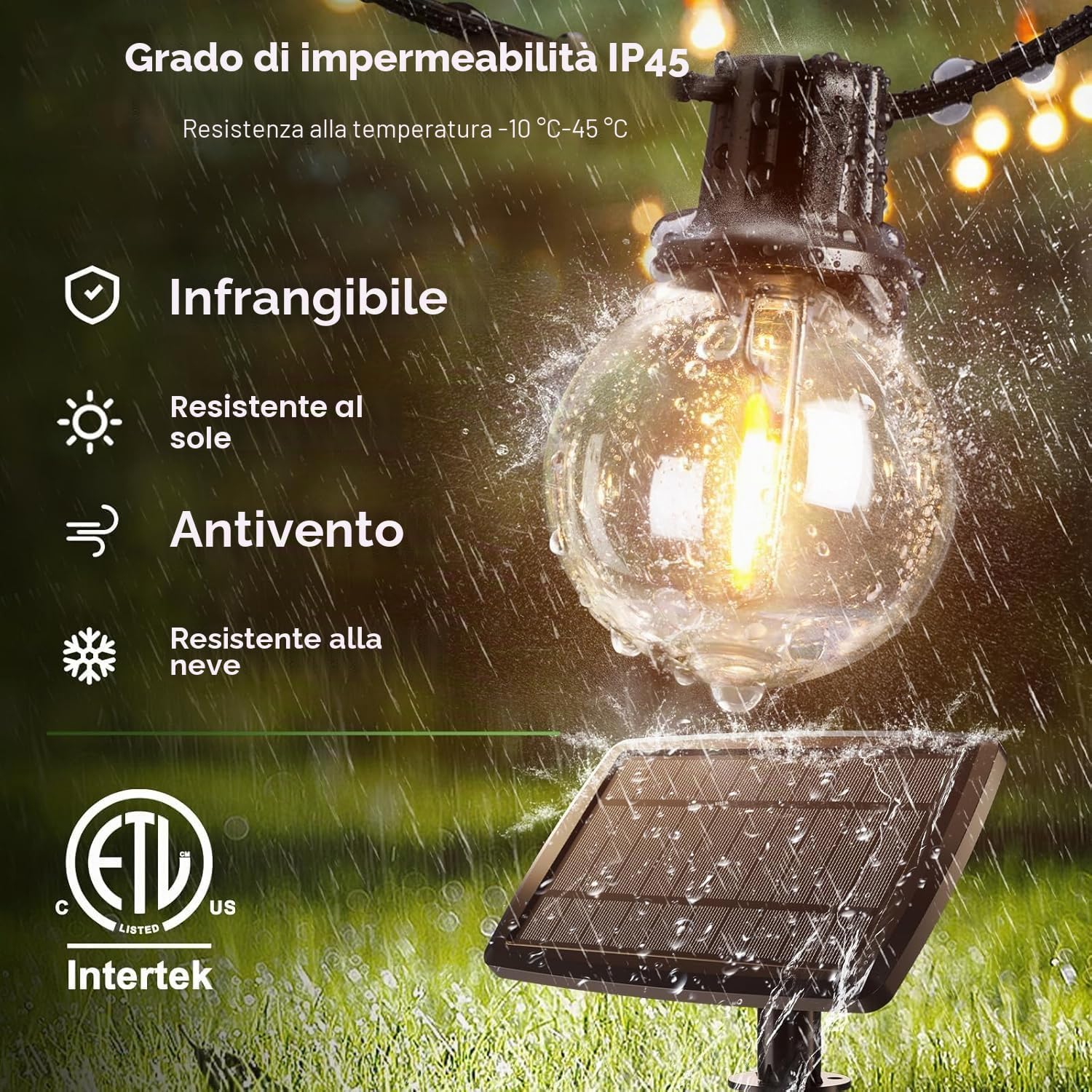 Detalle 2 de Svater Luci Solari da Giardino G40 30m – Festoni Solari Impermeabili con 50 LED e 4 modalità