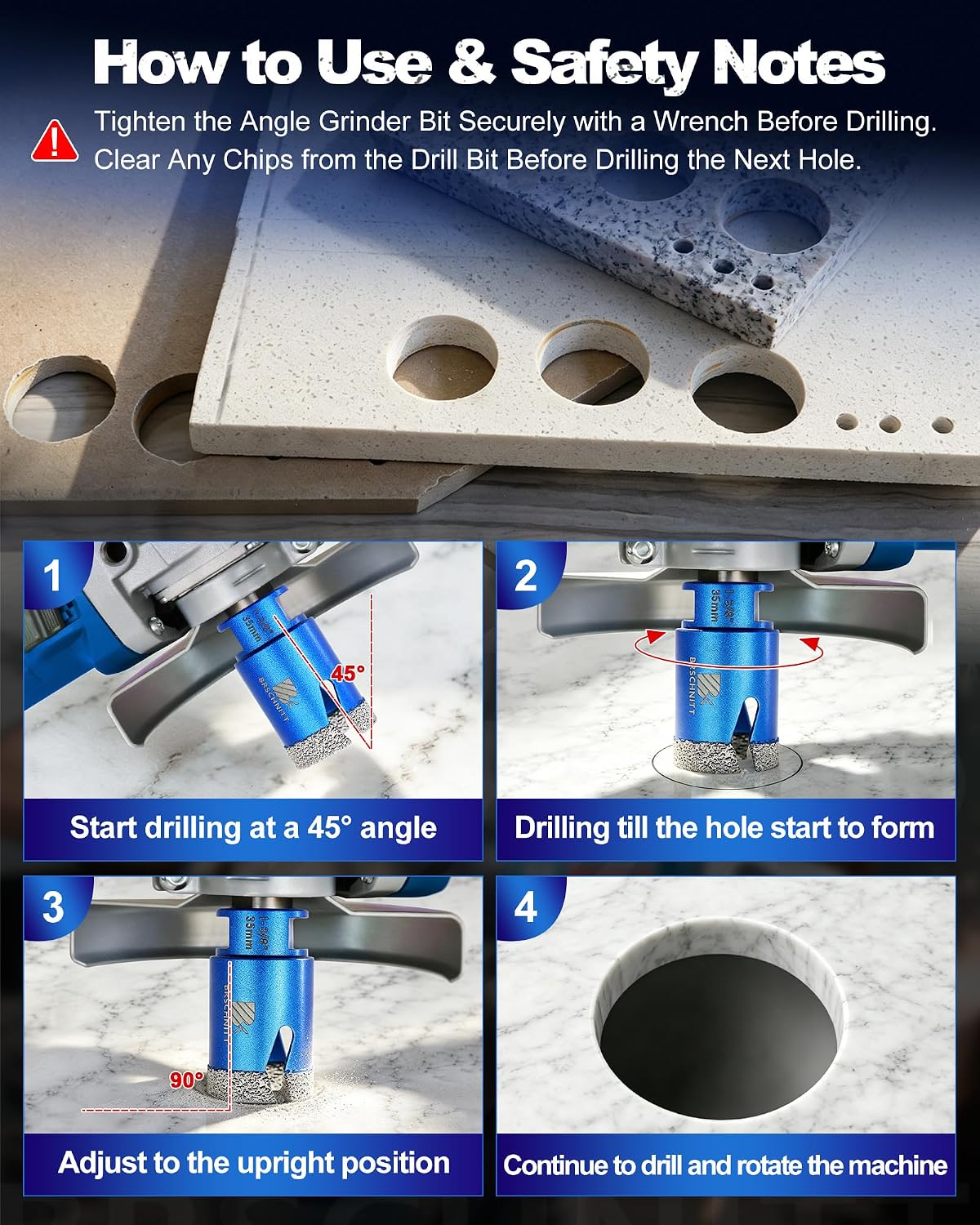 Detalle 2 de BRSCHNITT Diamond Hole Saw Kit for Tile, Multiple Sizes and Vacuum-Brazed Bits