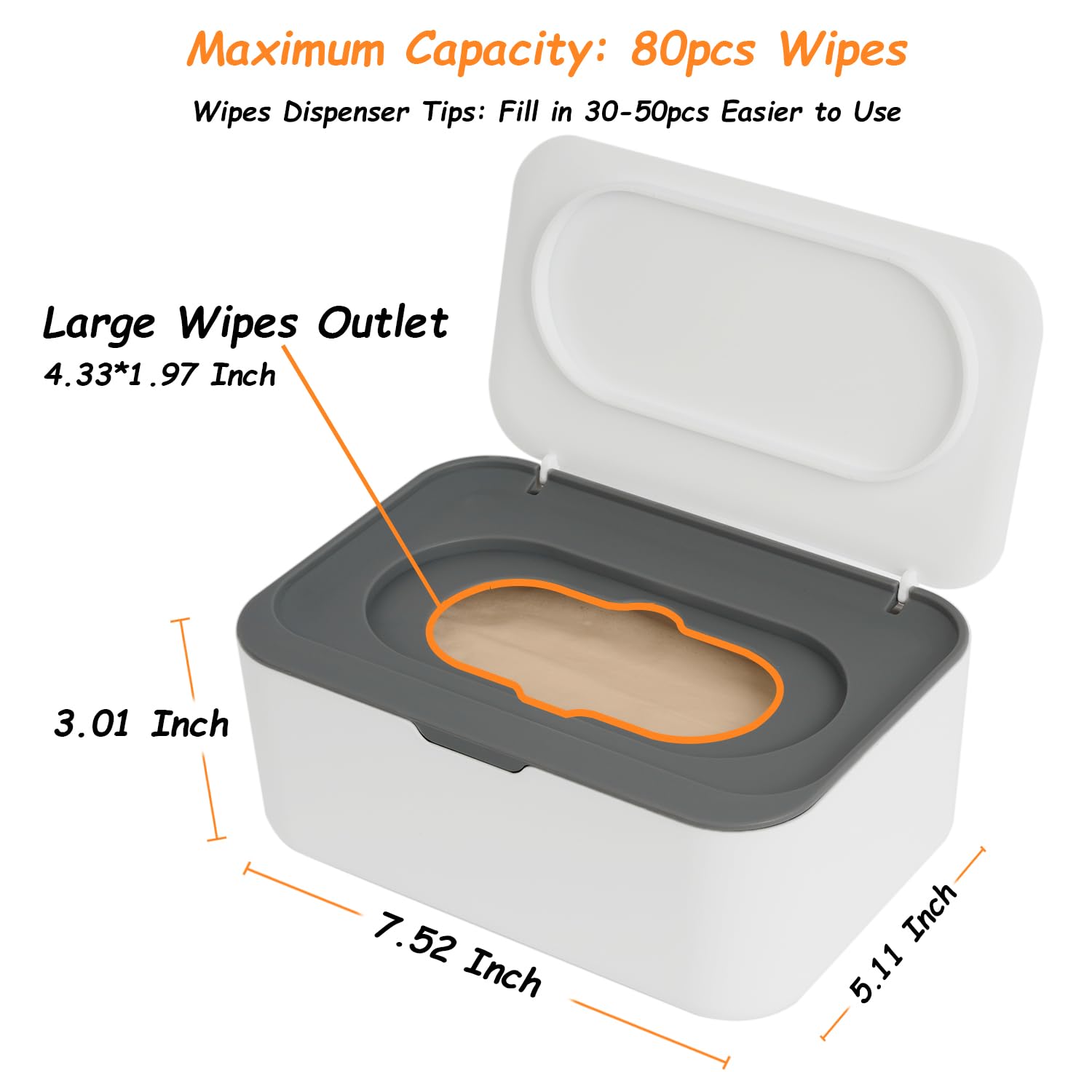 Detalle de Seposeve Refillable Wipes Dispenser, Gray, Wide Opening and Flip Lid