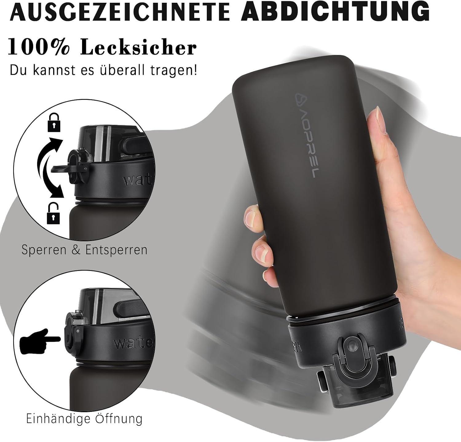 Detalle de AOPREL Trinkflasche 600 ml – BPA-freie Tritan-Wasserflasche, auslaufsicher