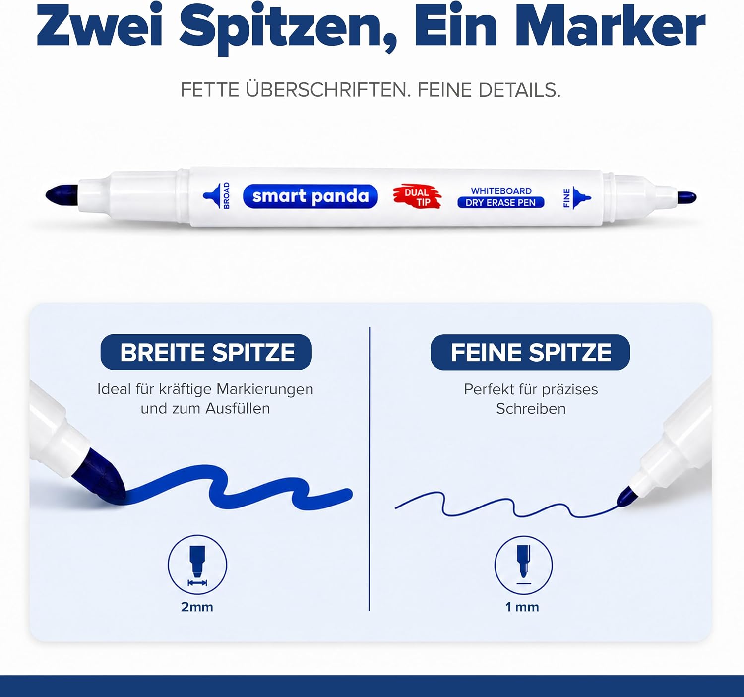 Detalle de SmartPanda Whiteboard Marker Set mit Doppelspitze (12 Farben) – abwischbar, non permanent