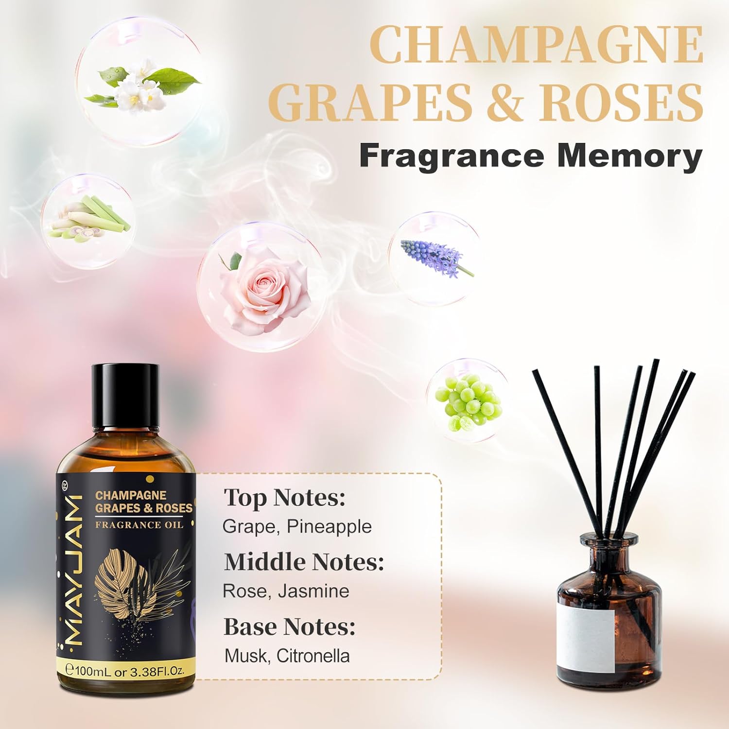Detalle 2 de MAYJAM Champagne Grapes & Roses 100ML fragrance oil