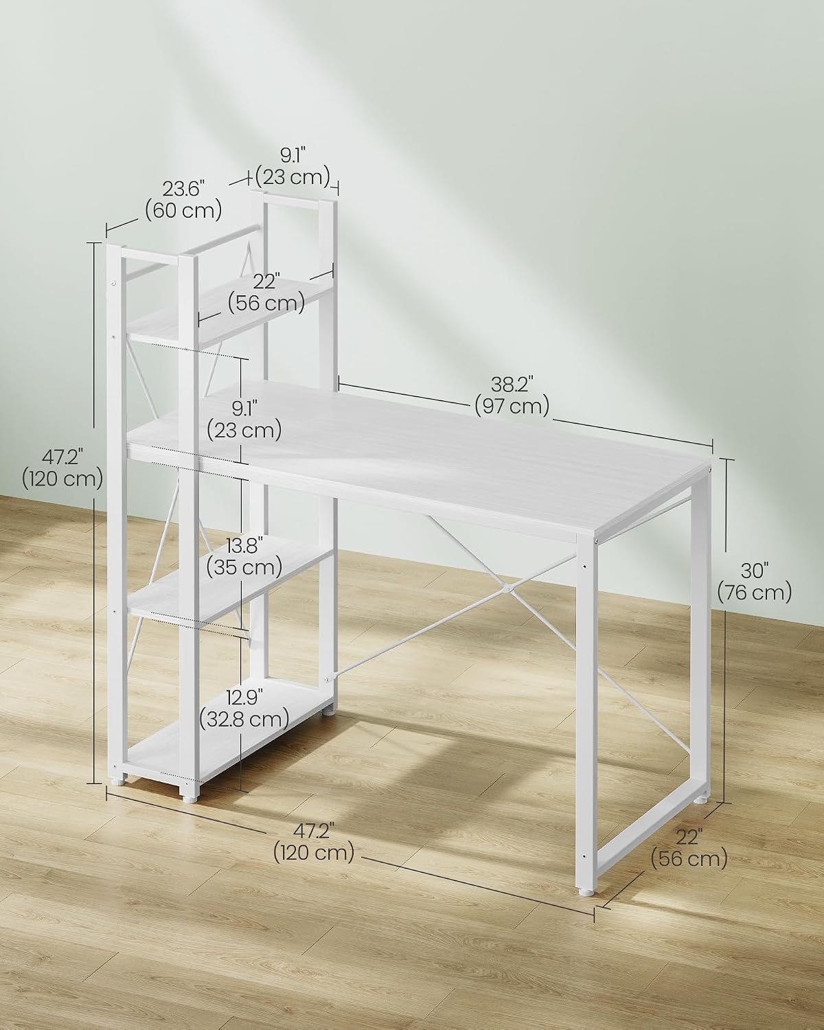 Thumbnail 2 de VASAGLE LWD048W44 Reversible Computer Desk with Shelves, Maple White