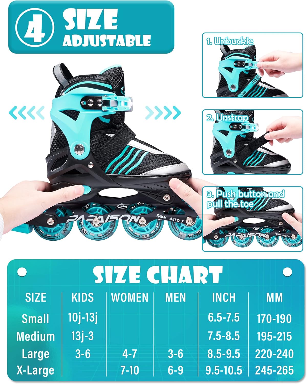 Thumbnail 1 de PAPAISON Adjustable Inline Skates for Boys (Ages 4–16) with Light-Up Wheels