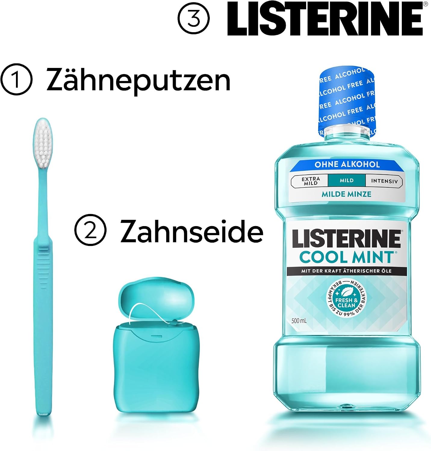 Thumbnail 6 de LISTERINE Cool Mint Mild 6 x 500 ml antibakterielle alkoholfreie Mundspülung