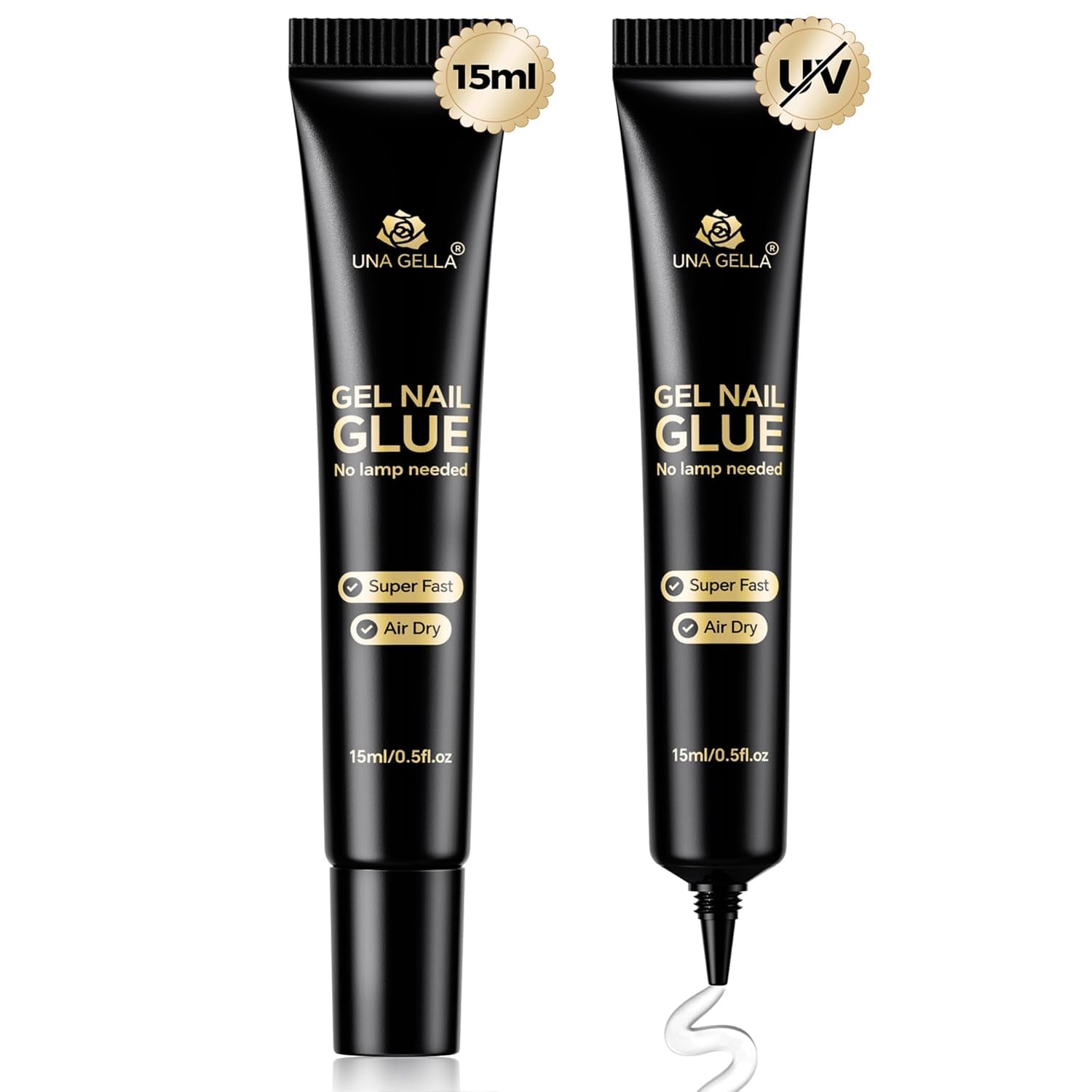 UNA GELLA Starker Nagelkleber Gel (UV-frei), 2×15 ml – Quick Dry ohne UV-/Lichtlampe