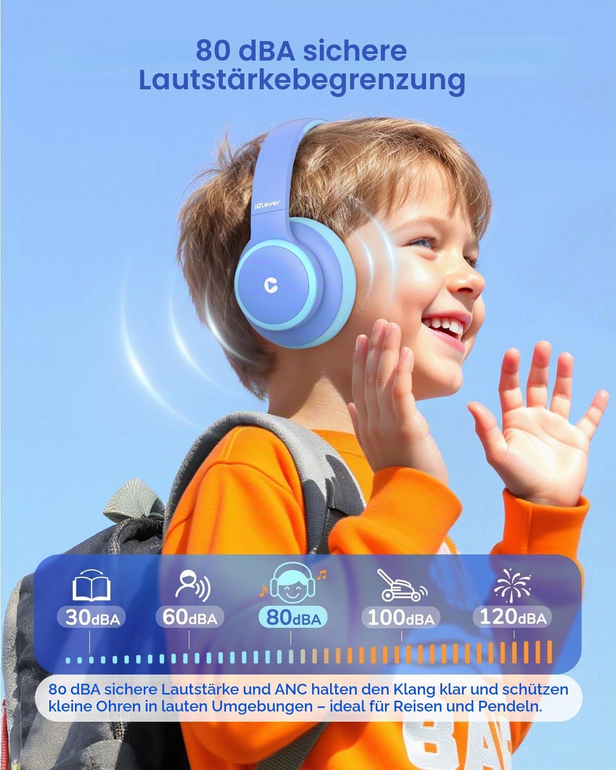 Thumbnail 3 de iClever Kinder Noise Cancelling Kopfhörer Blau