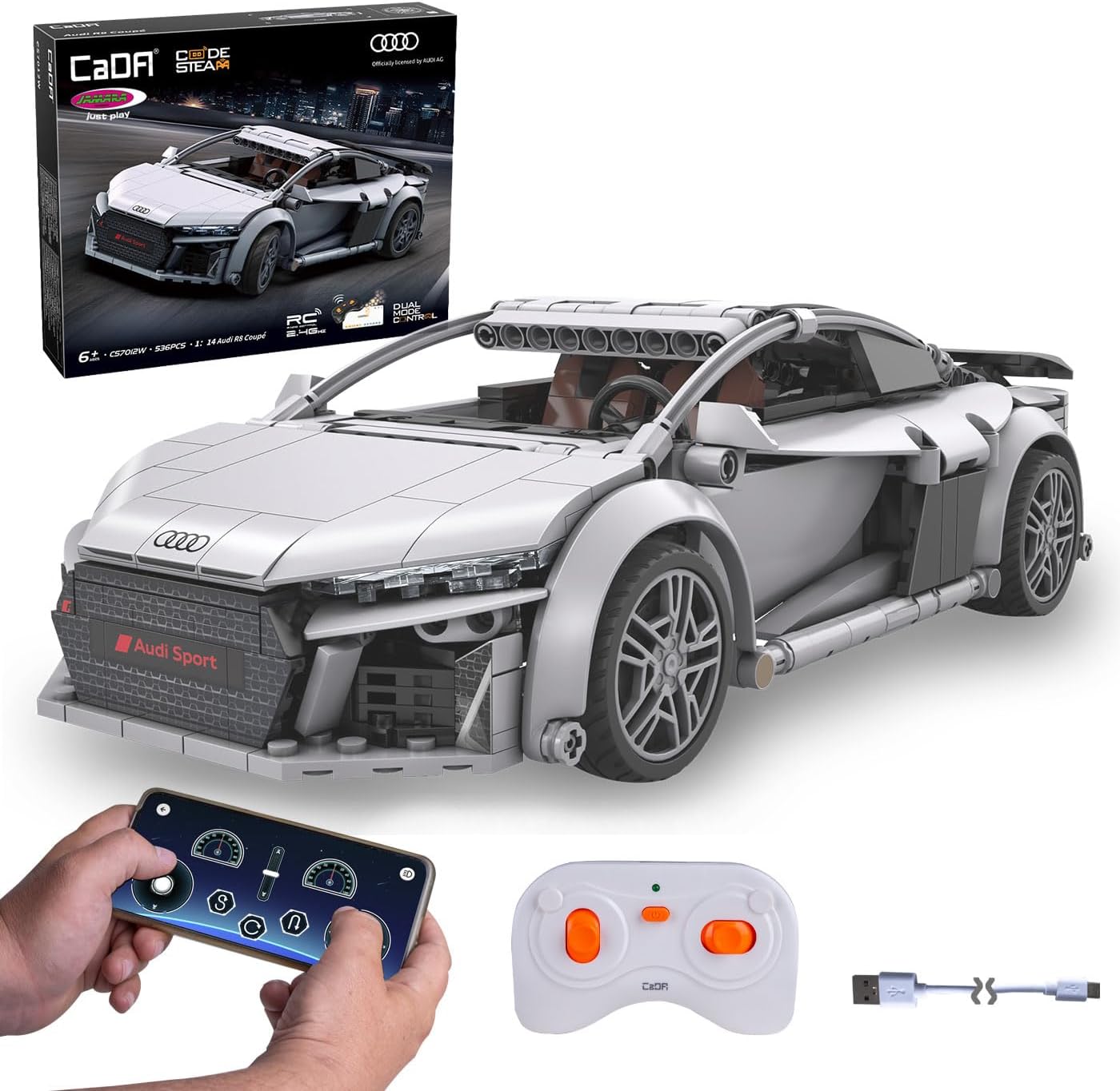 Detalle de JAMARA 402898 CaDA Audi R8 Coupé 1:14 – model RC z klocków, 536 elementów