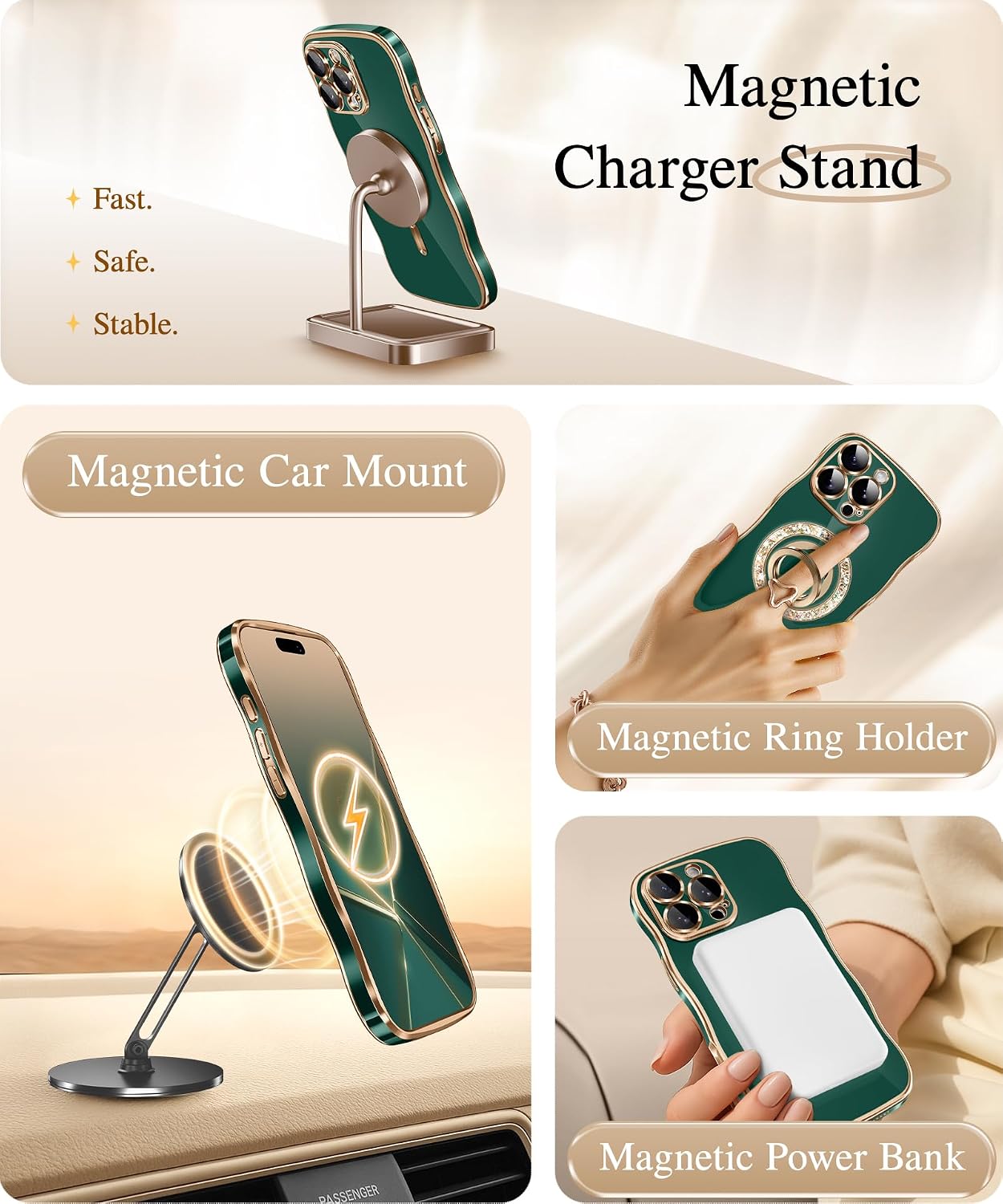 Thumbnail 4 de GVIEWIN iPhone 16 Pro Max Case with MagSafe, Full Camera Protection & Electroplated Wave Frame (Green)