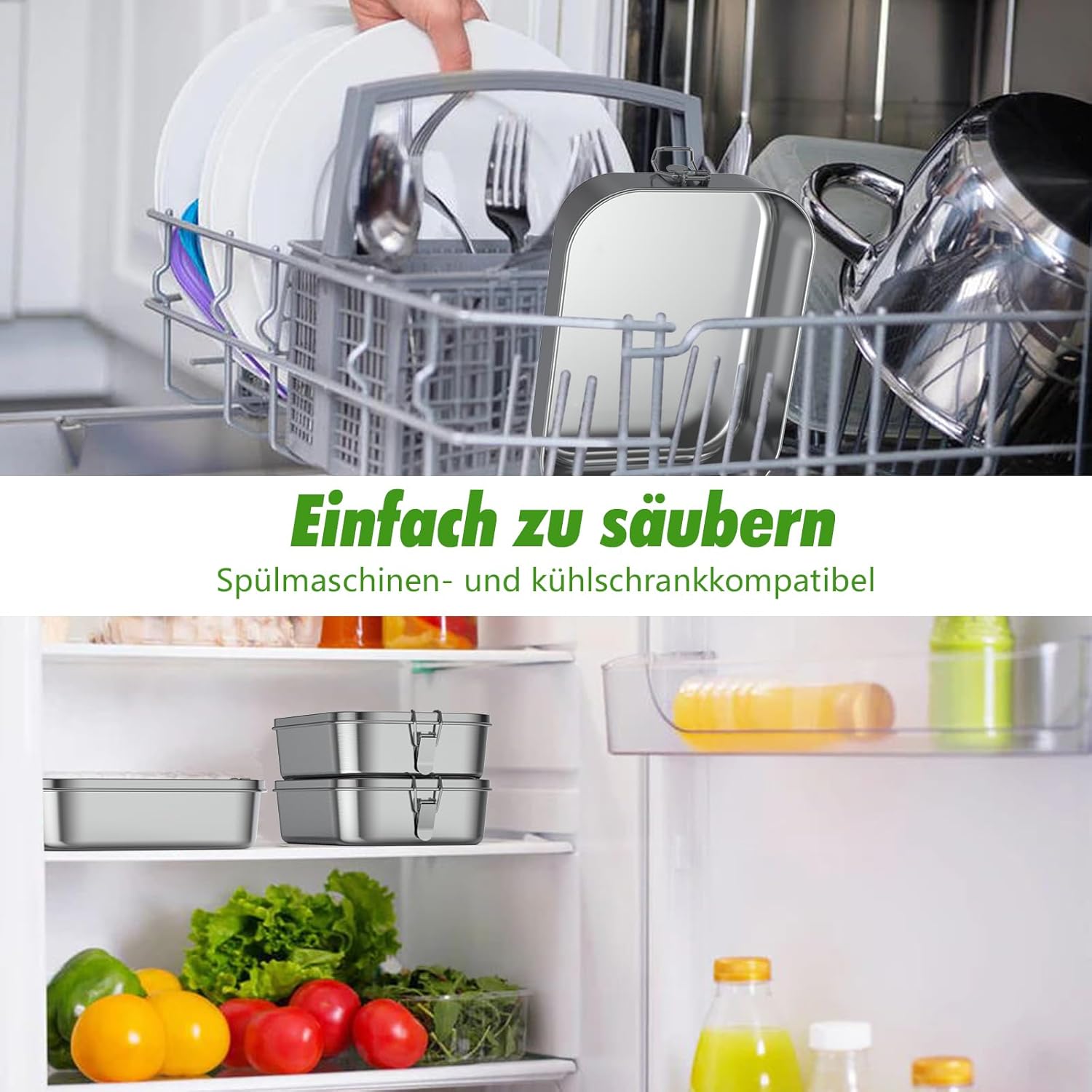 Thumbnail 3 de AZHE Brotdose aus Edelstahl mit Fächern – auslaufsichere Lunchbox mit Trennwand, 1200 ml