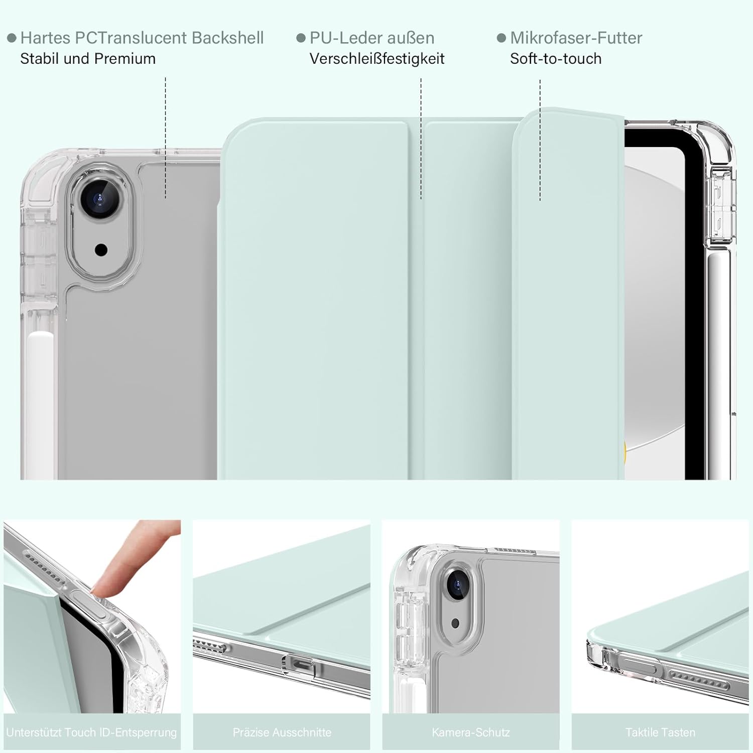 Thumbnail 2 de SZPSGC Hülle für iPad (A16) 11. Gen. / 10. Gen. – 11 Zoll 2025, 10,9 Zoll 2022, Hellgrün