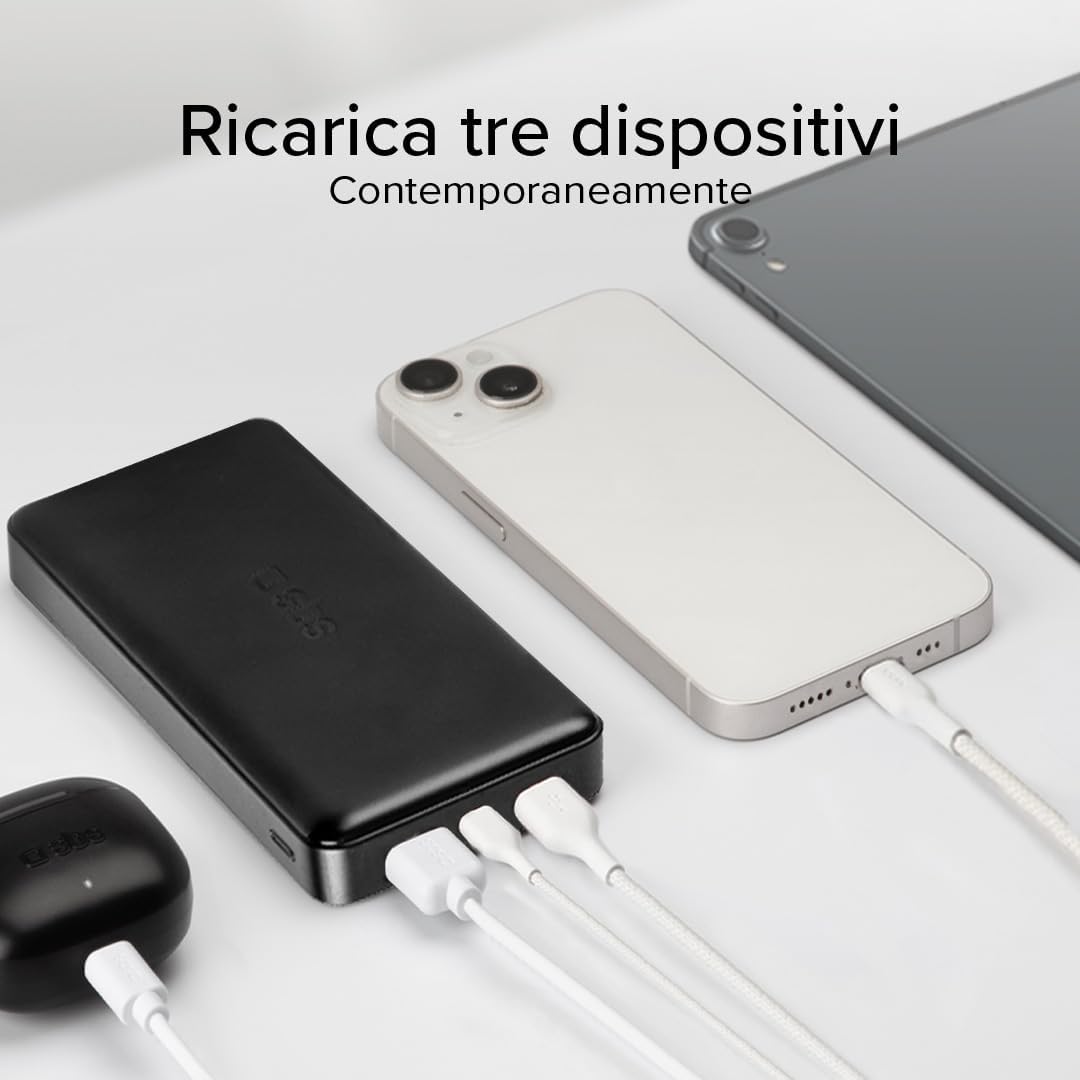 Detalle de SBS PowerBank 20K SLIM: 20000mAh di ricarica rapida in formato compatto