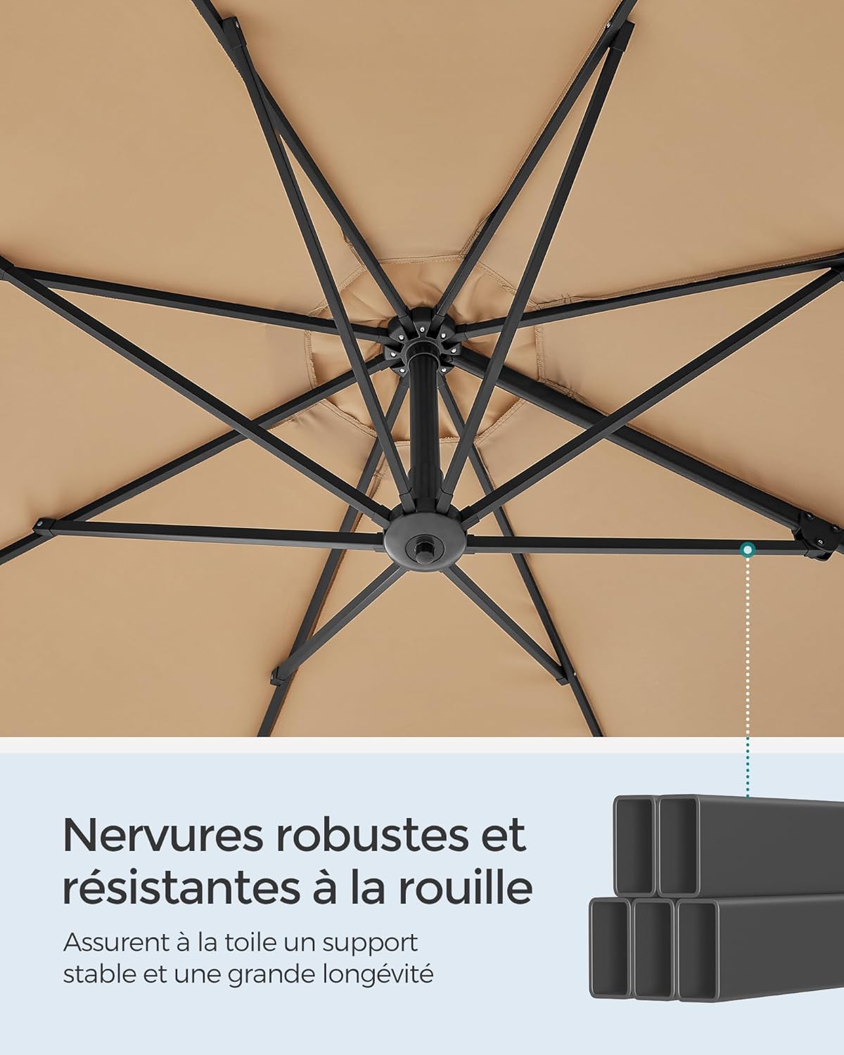 Thumbnail 6 de Parasol de jardin SONGMICS 300 cm UPF 50+ pivotant à 360° avec inclinaison et manivelle