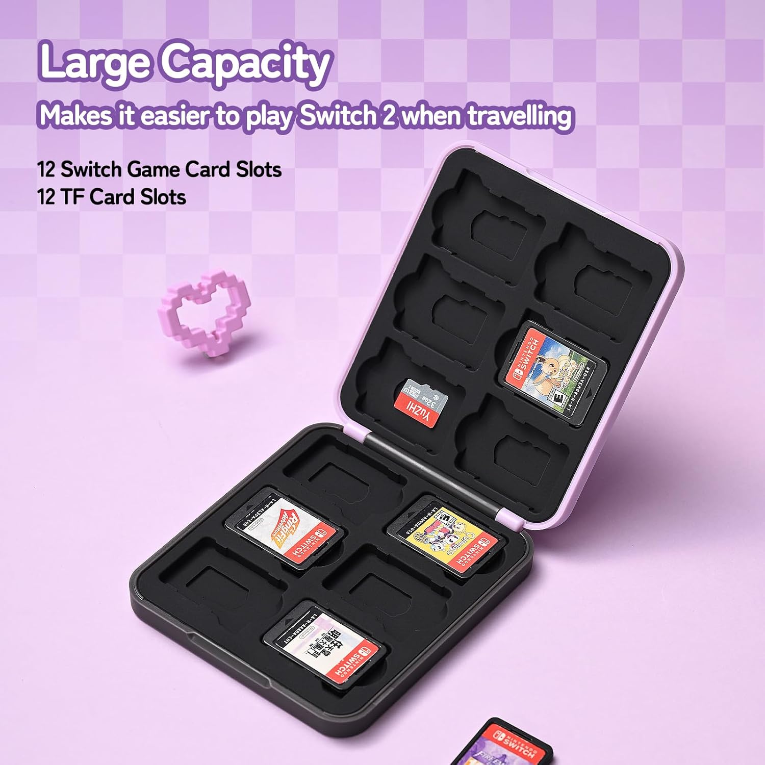 Detalle de Kuitmor Switch Game Card Case (12 Slots) – Purple, compatible with Switch 2 (2025)