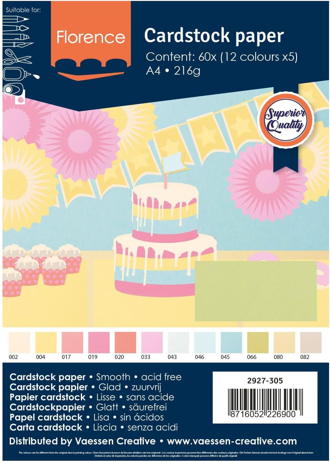 Detalle de Florence Papier Cartonné Lisse A4 Pastel – 216 g/m², kit 12 couleurs (12 × 5 feuilles)