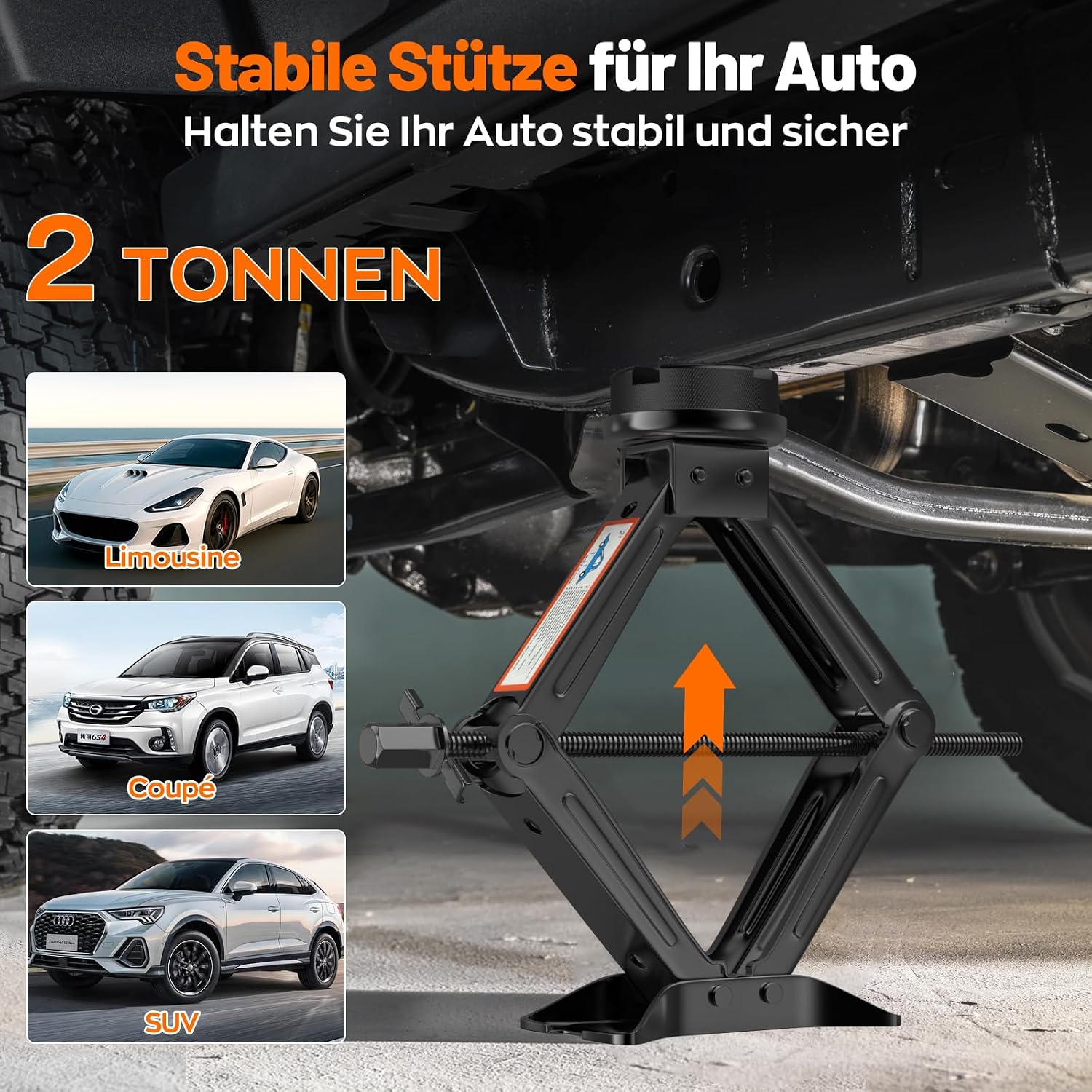 Thumbnail 6 de IMAYCC Wagenheber 2T (bis 2.000 kg) – universeller Scherenwagenheber mit Gummiauflage & Radkreuzschlüssel