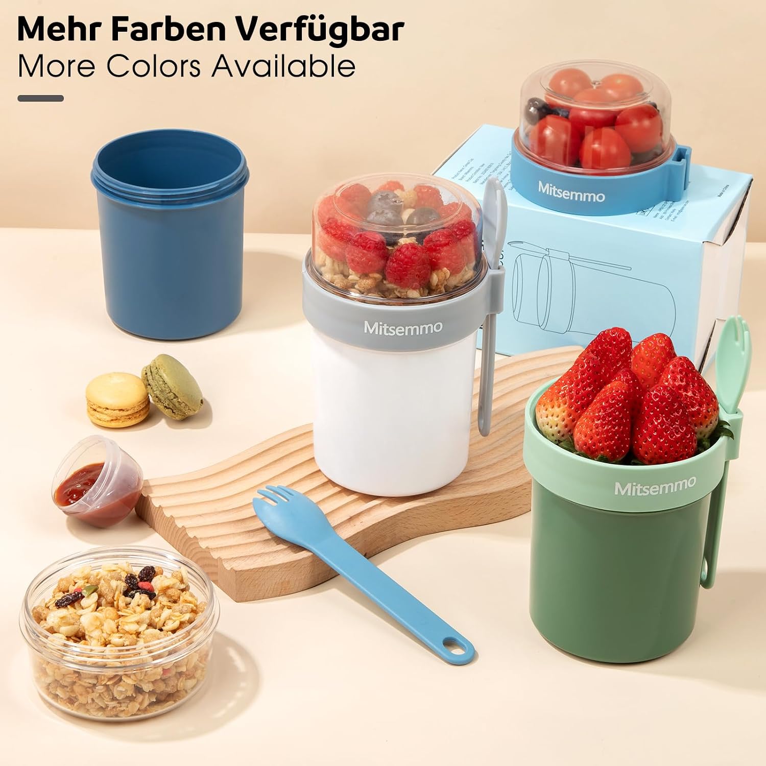 Detalle 2 de Mitsemmo Yoghurt to Go-beker 560 + 230 ml met lepel en draaideksel