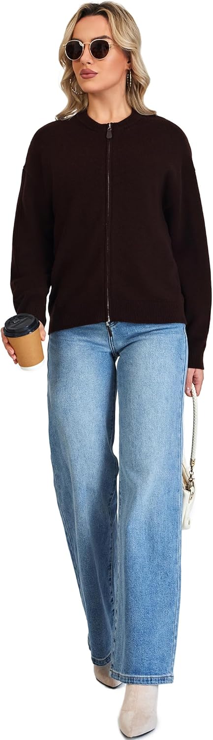 Thumbnail 5 de VETLURY Damen Strickjacke aus 100% Merinowolle mit Doppelreißverschluss – Rundhals Cardigan für Übergangszeit