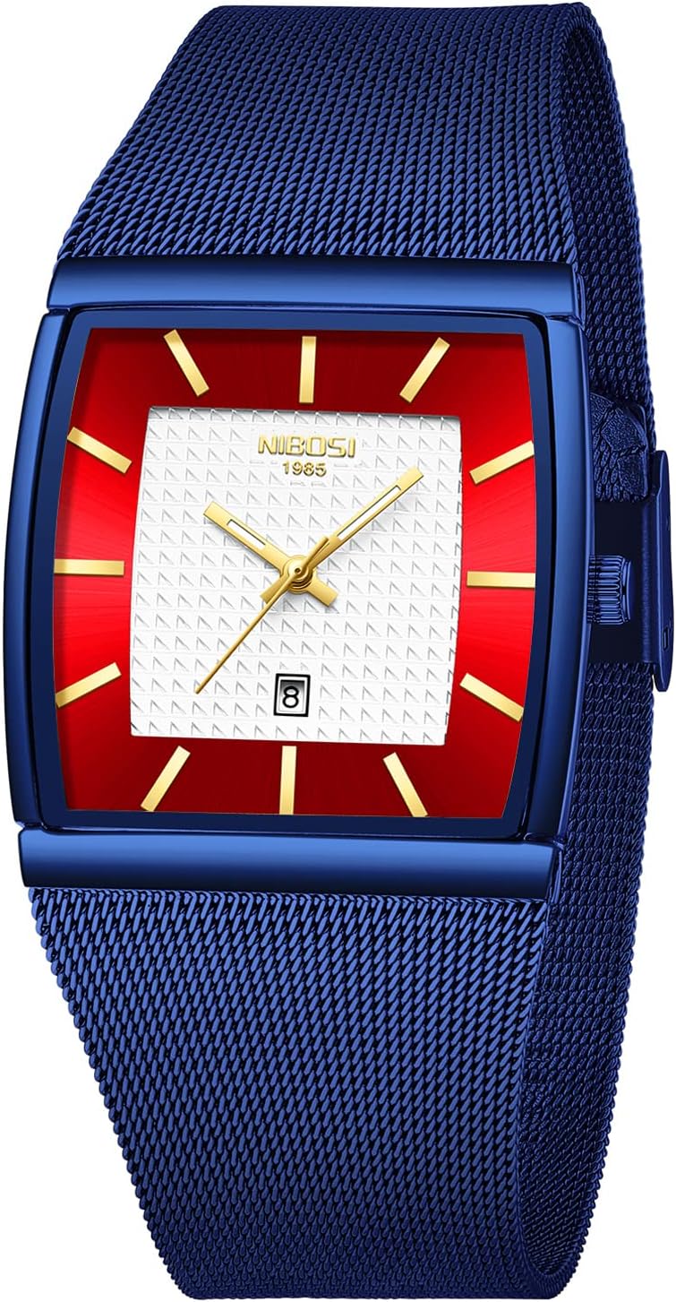 Thumbnail 6 de NIBOSI Herrenarmbanduhr mit quadratischem Zifferblatt, Quarzwerk, Edelstahl-Mesh und Datumsanzeige (3ATM)