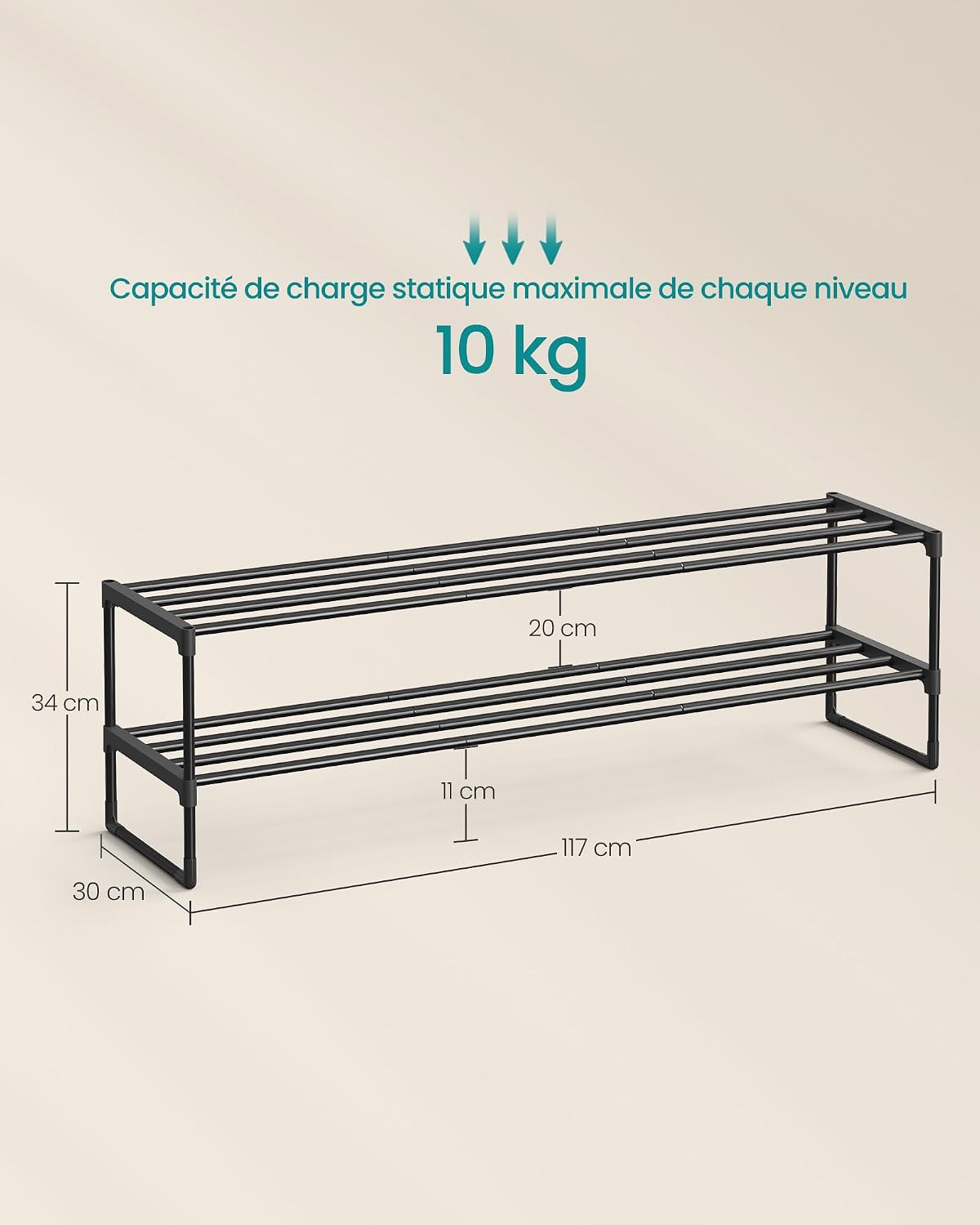 Thumbnail 2 de SONGMICS Étagère à Chaussures 2 Niveaux, Porte-Chaussures en Métal – LSA032B01