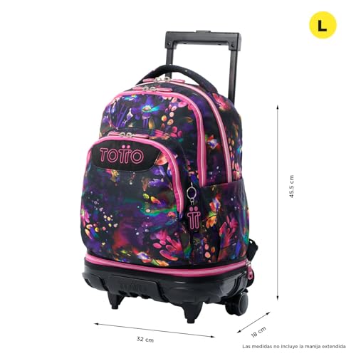 Detalle de TOTTO Mochila Escolar Tempera 12 L: ergonómica, con 3 bolsillos y estampado Flower Galaxy