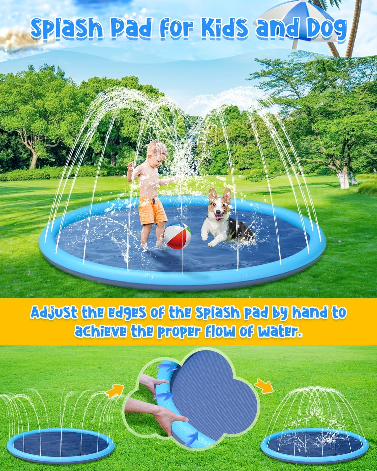 Thumbnail 4 de YSJILIDE Splash Pad for Kids and Dog — 102" Non-Slip Outdoor Sprinkler Play Mat