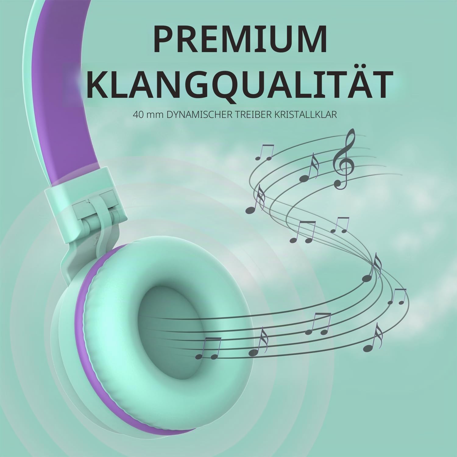 Detalle de YOYOTUNE Kinder-Kopfhörer: kabelgebundene On-Ear-Kopfhörer mit Mikrofon, 3,5 mm, faltbar