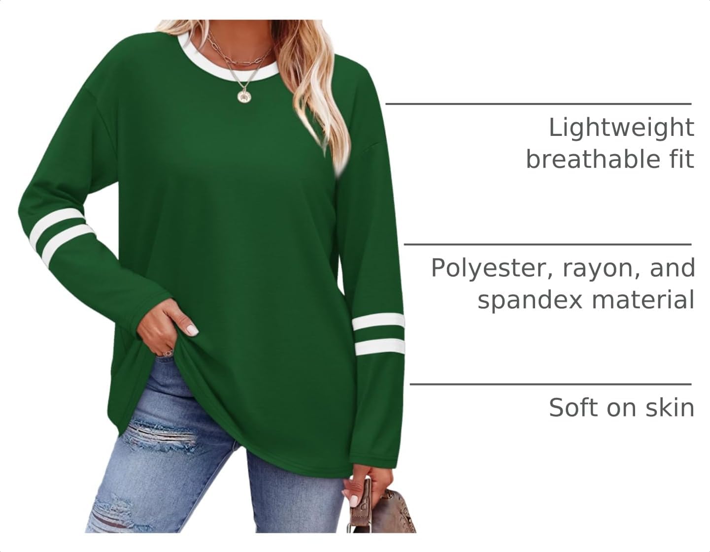 Detalle 2 de Sampeel Long Sleeve Color-Block Shirt for Women with Crew Neck and Striped Sleeves