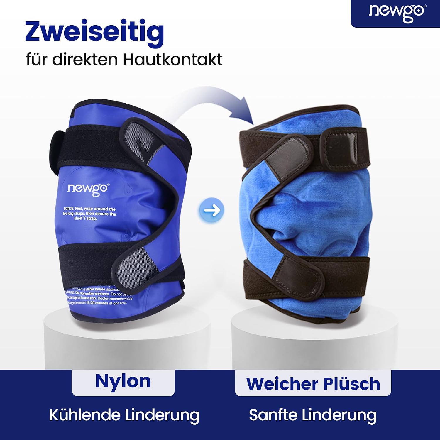 Detalle de NEWGO Kniekühlmanschette mit 3 Klettverschlüssen – volle Umkühlung für Schmerzlinderung