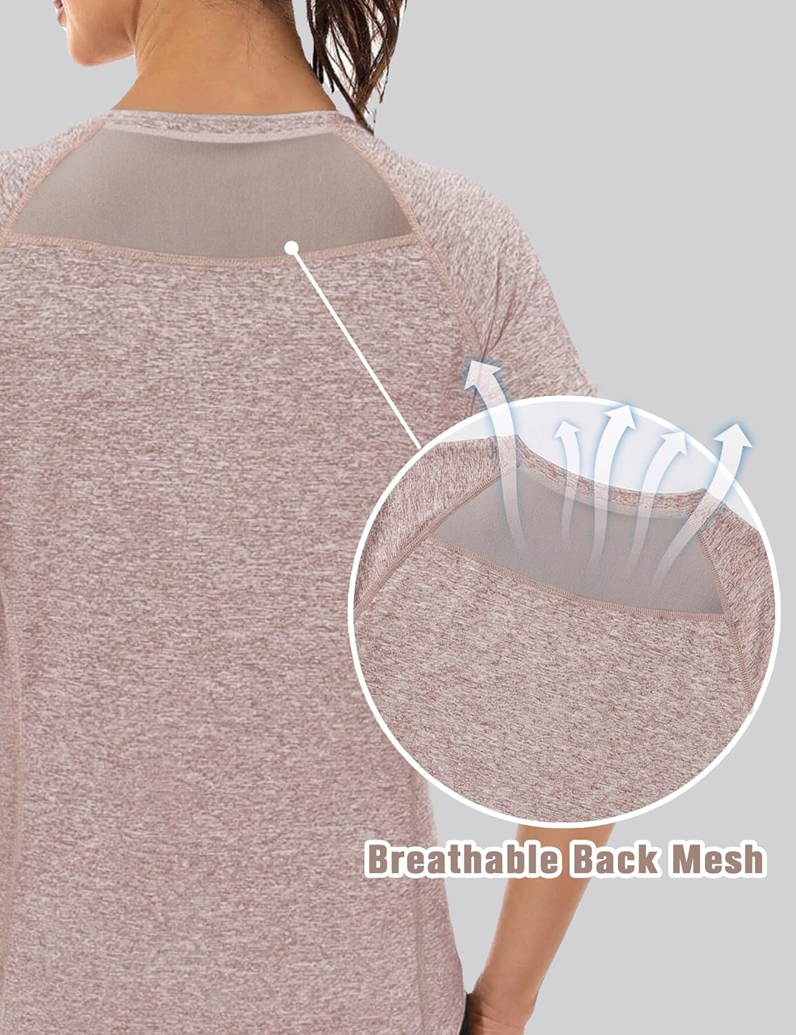 Detalle de Wayleb T Shirt Sport Femme à Manches Courtes, Col Rond, Maille Respirante et Séchage Rapide