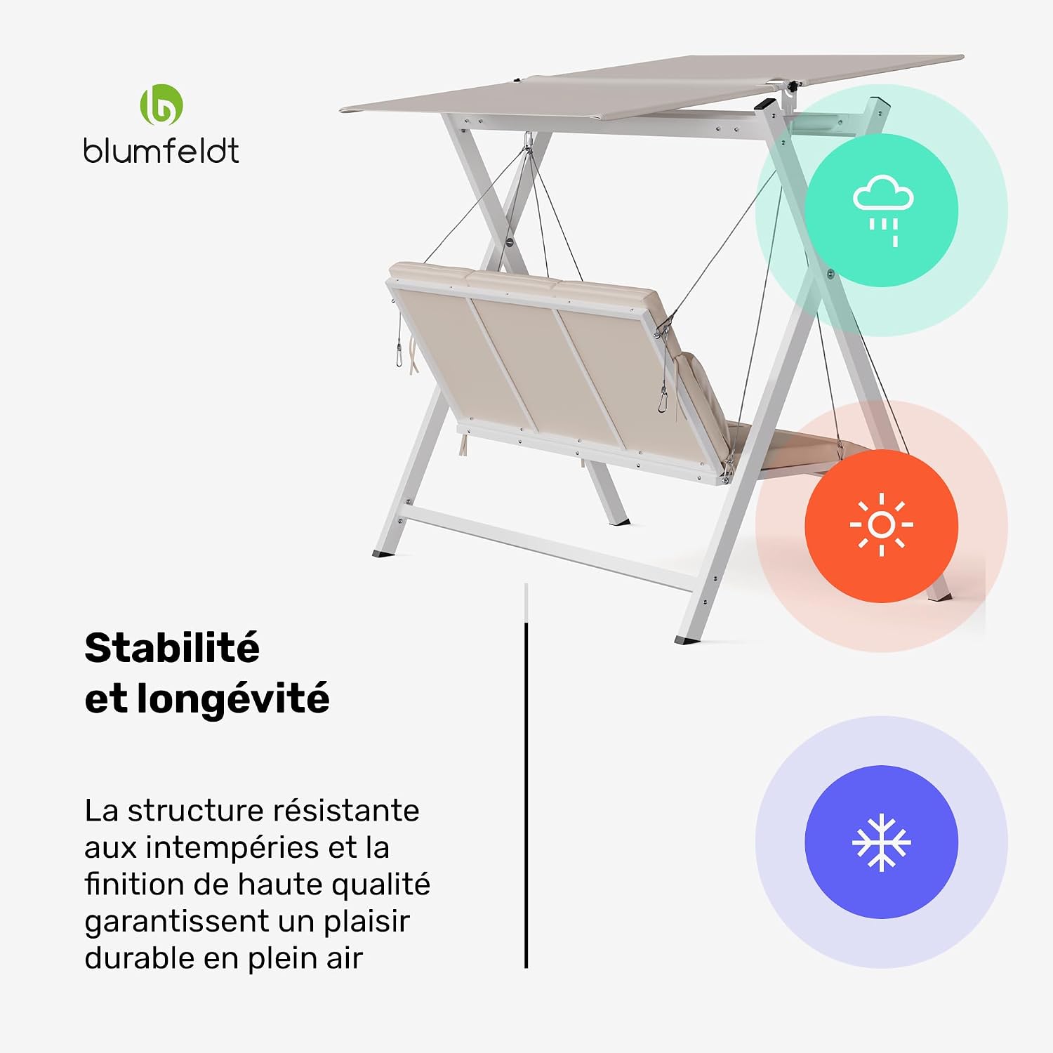 Detalle de Blumfeldt FlexiSwing GDI17-FlexiSwing3-Be tuinschommel, 3-zits met luifel