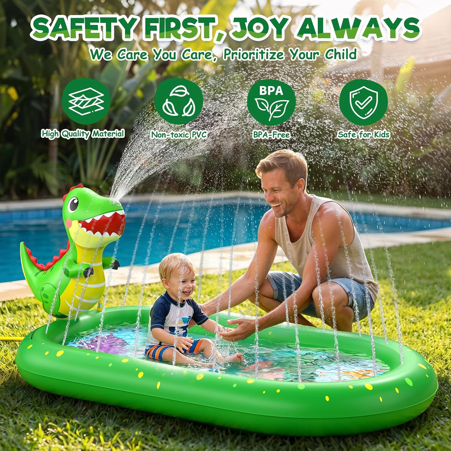 Thumbnail 2 de Inflatable 3-in-1 Dinosaur Pattern Kids Pool with Splash Pad