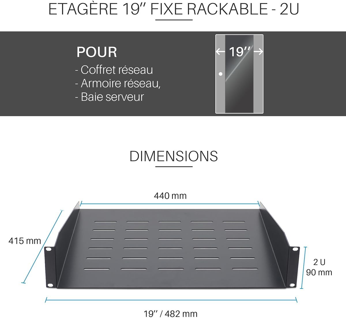 Detalle 2 de WAYTEX 37467 półka do szafy rack 19 cali, 2U, głębokość 400 mm