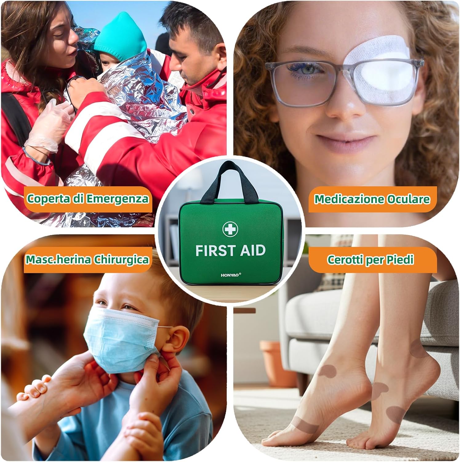 Thumbnail 6 de HONYAO Kit di Pronto Soccorso 180 Pezzi – Kit completo per casa, auto e viaggio (Verde)