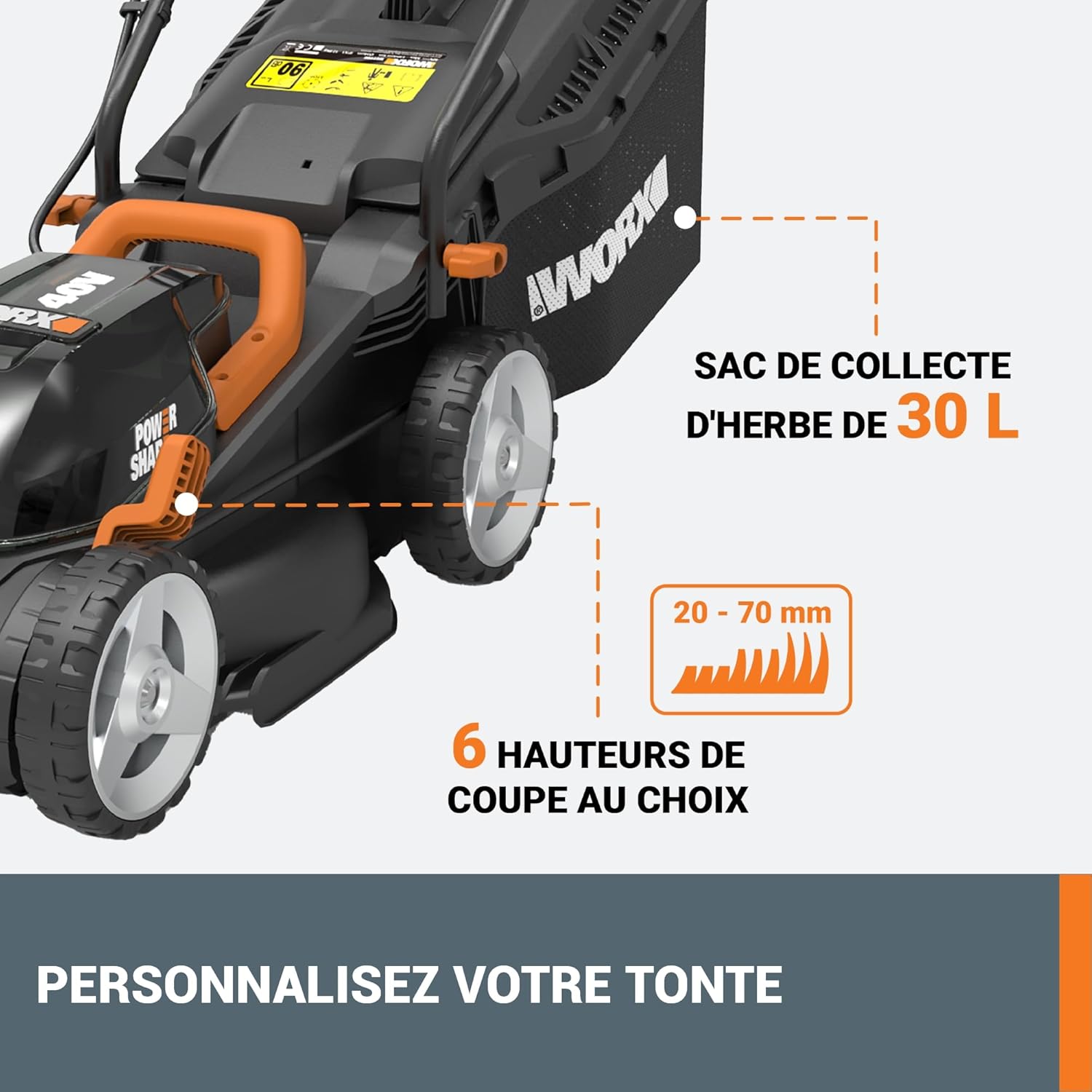 Detalle de WORX Tondeuse à Gazon sans Fil 40V WG779E.1 – 2 Batteries 4Ah, Surface max 460 m²