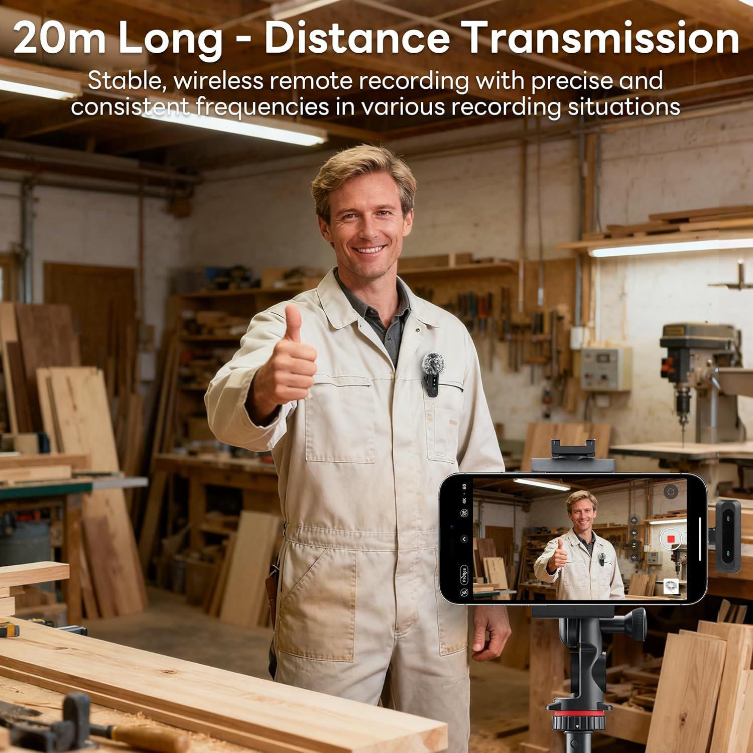 Thumbnail 3 de Deecam Mini-Lavalier-Mikrofon für Android & iOS – kabelloses 2,4 GHz System mit omnidirektionaler Abnahme