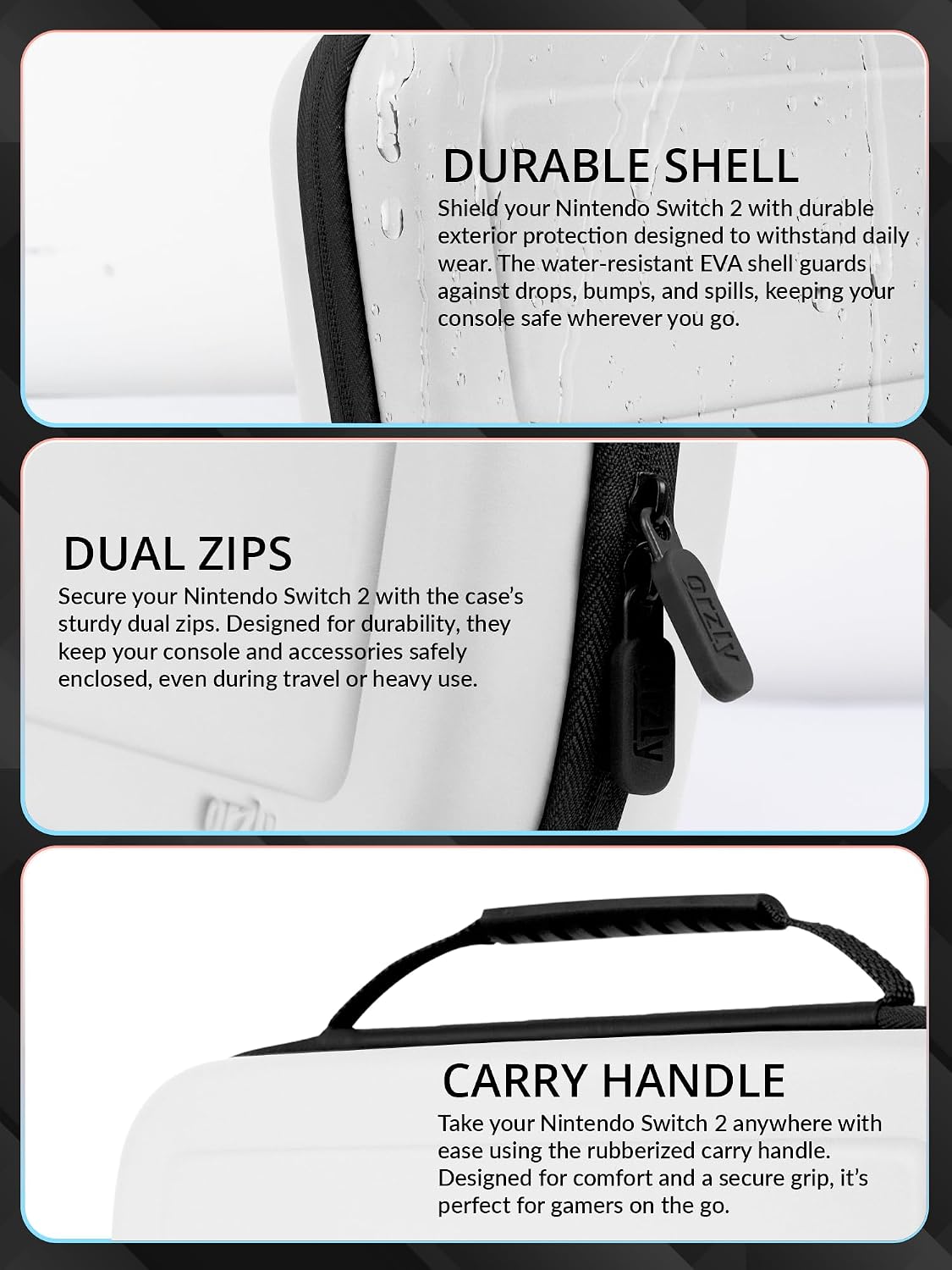 Thumbnail 2 de Orzly Carry Case for Switch 2 (2025) with 7.9-inch Screen Protection – Hard EVA Case with Storage Pockets, White Switch 2 Gift Box Edition