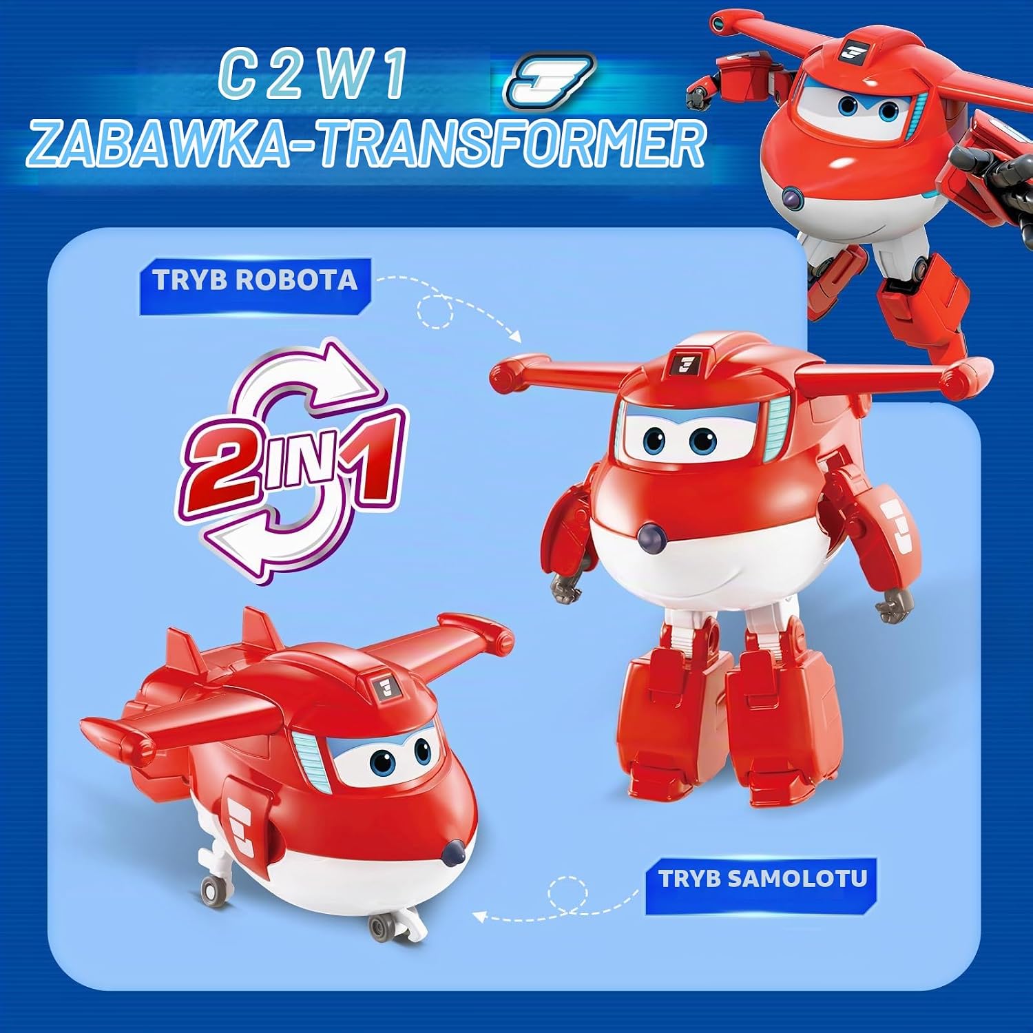 Detalle 2 de Super Wings Supercharged Jett – czerwona figurka transformująca z ABS
