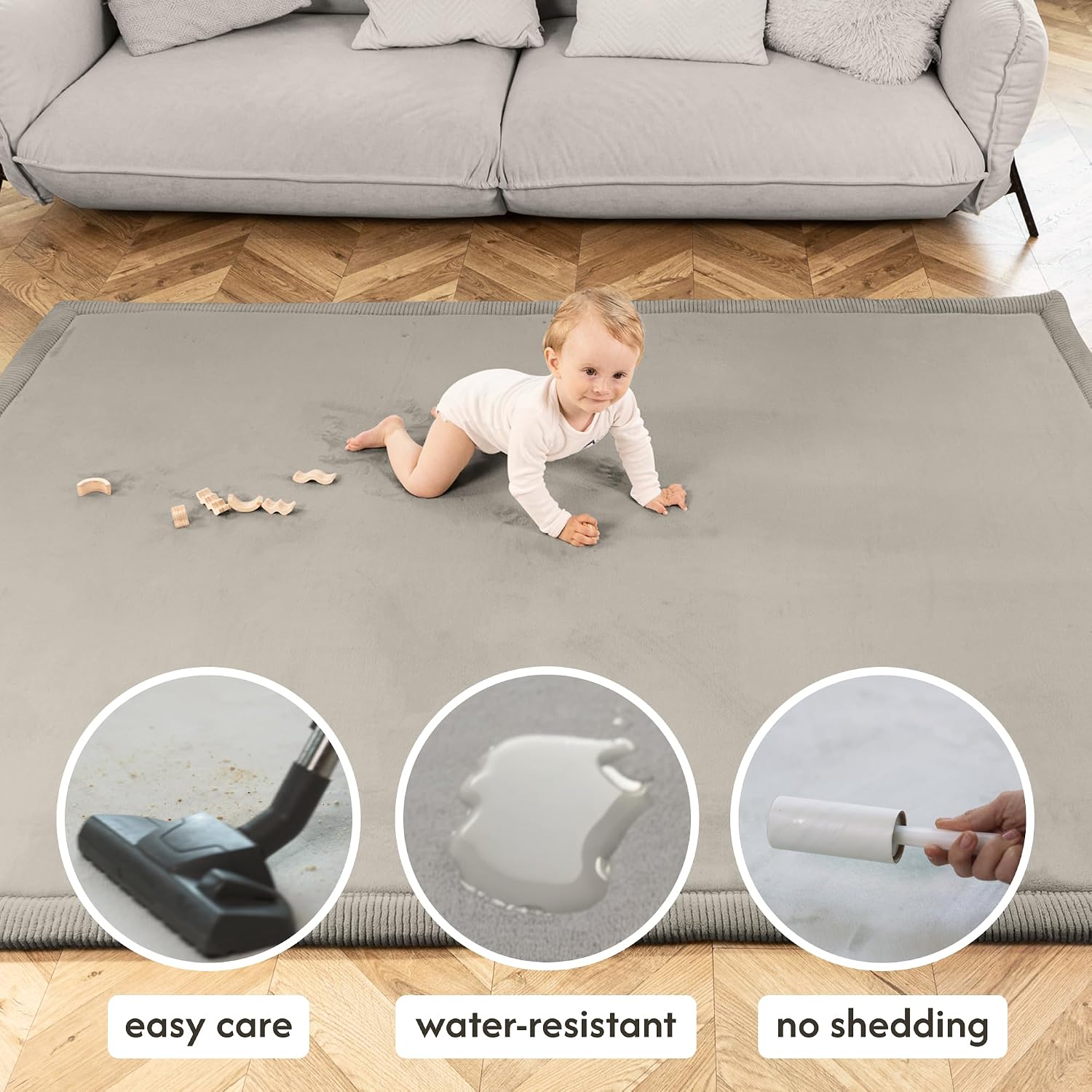Thumbnail 3 de Hakuna Matte Premium Baby Play Mat (200x150x2.5cm) – Dark Grey Cloud Soft Coral Velvet Memory Foam Rug