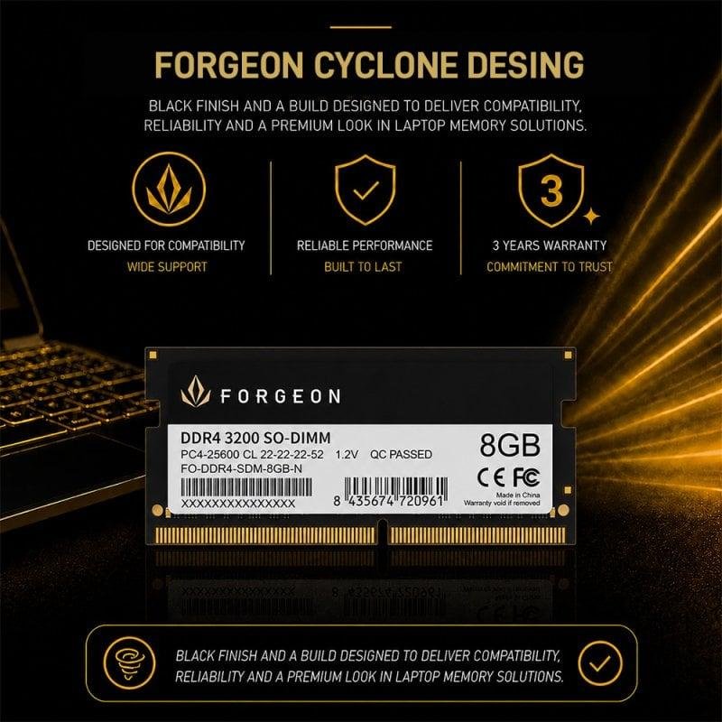 Detalle 2 de Forgeon Cyclone PLUS SODIMM DDR4 3200 MHz 8GB CL22 Negra