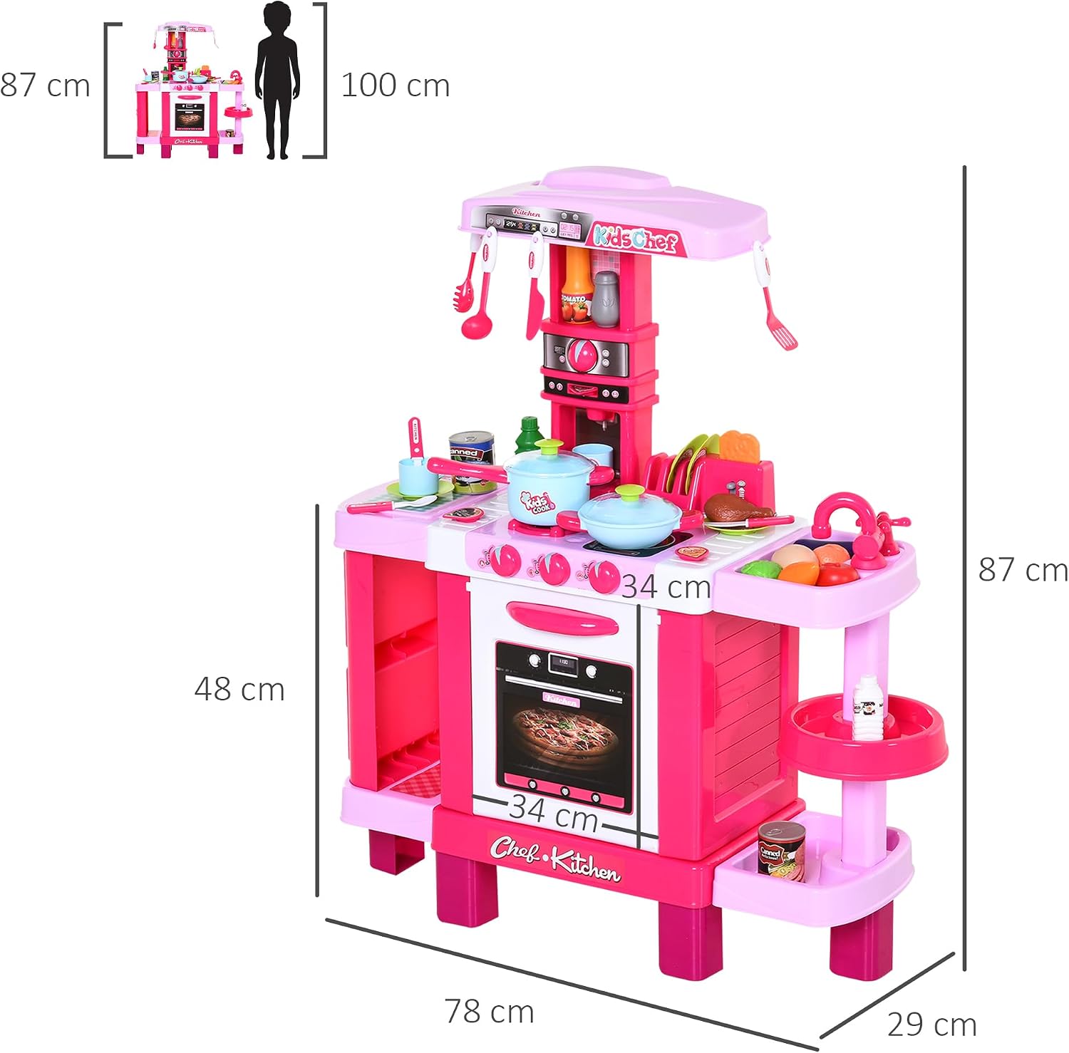Thumbnail 6 de HOMCOM kinderkeuken met 38 accessoires, geluiden en lichtjes in roze