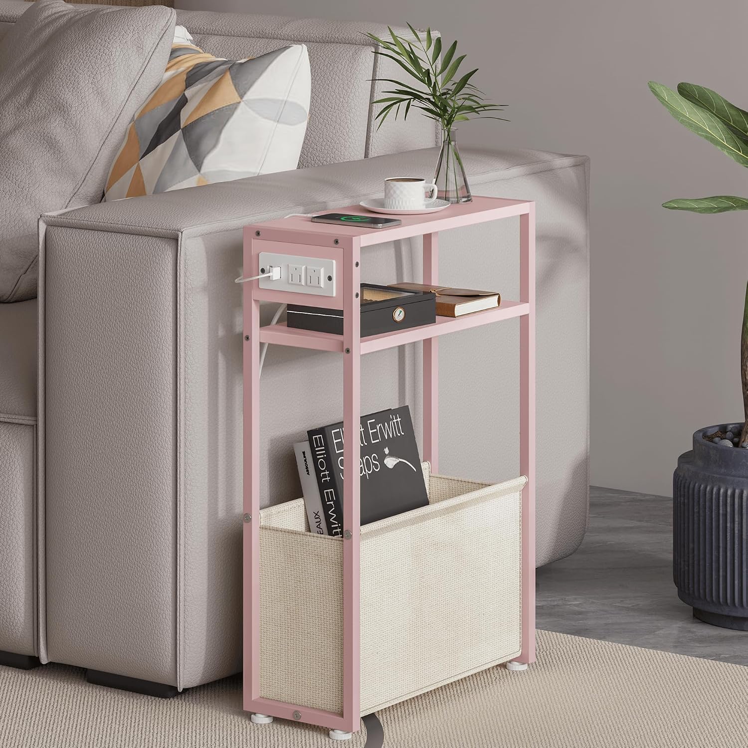 Thumbnail 6 de Leomonio Narrow Side Table, White and Camel Brown