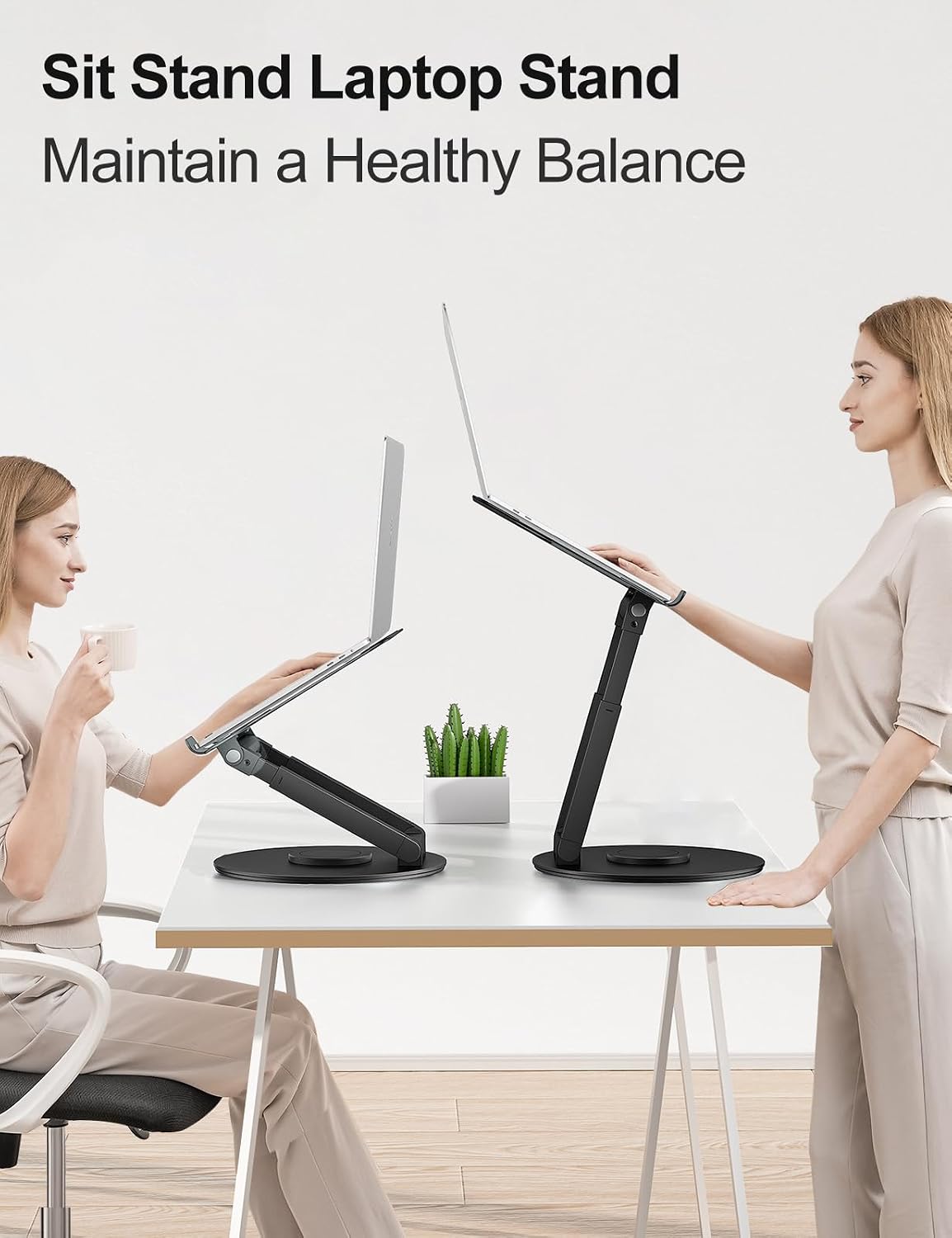 Detalle de tounee Laptop Ständer höhenverstellbar mit 360° drehbarer Basis – ergonomischer Laptop-Erhöhung für 10–17" (schwarz)