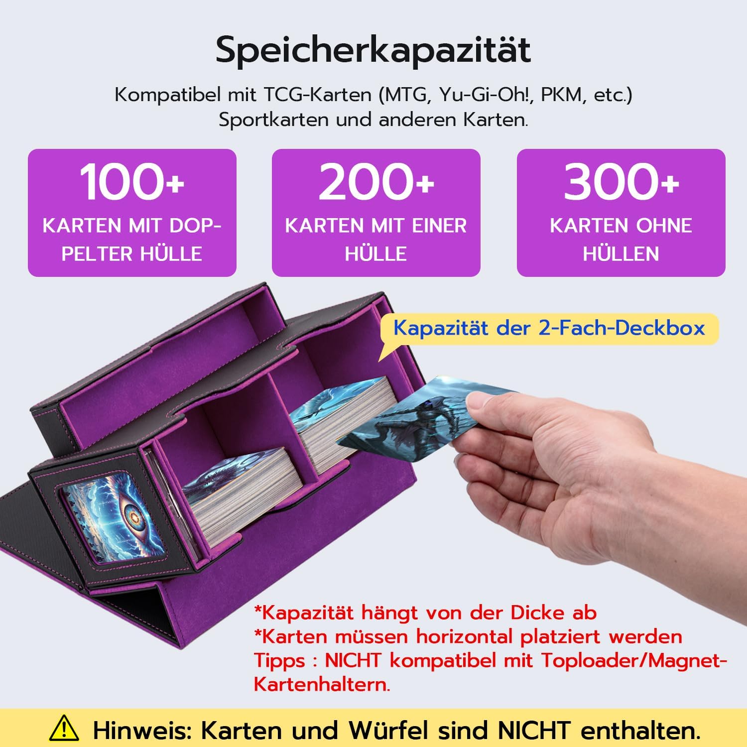 Thumbnail 1 de Tolesum Doppelschicht Card Deck Box für MTG & Commander – Sammelkartenbox mit Sichtfenster und Würfelfach aus PU-Leder (schwarz/lila)