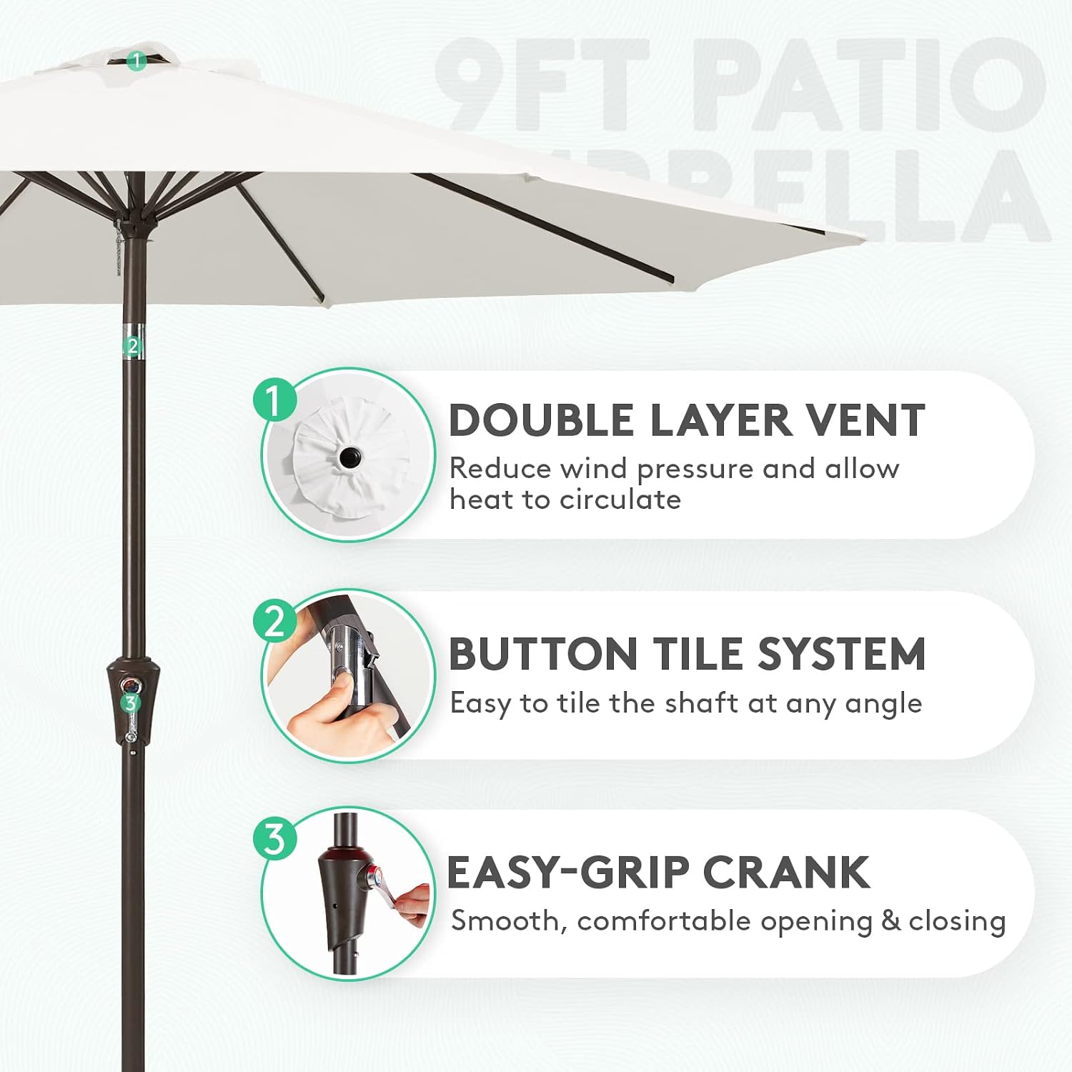 Thumbnail 1 de JEAREY Patio Umbrella 9FT